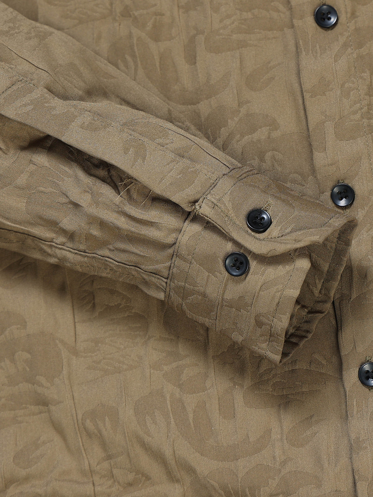 Men's Olive Khaki Abstract Crinkle Textured Casual Shirt