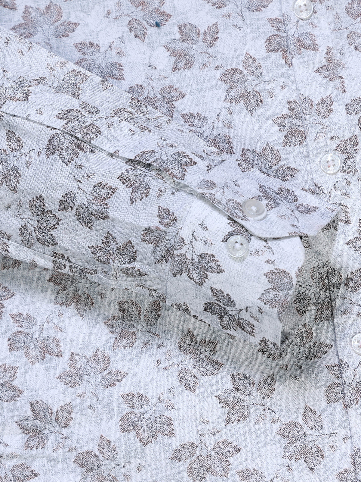 Men's Linen White Grey Blue Maple Leaf Printed Shirt