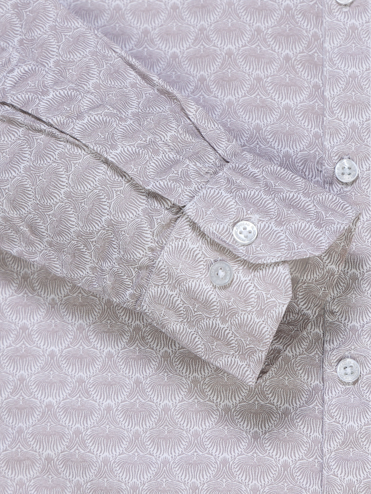 Men's Linen Light Grey White Micro Fan Geometric Printed Shirt