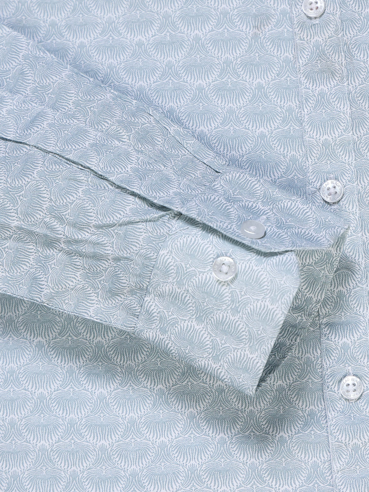 Men's Linen Sky Blue White Micro Fan Geometric Printed Shirt