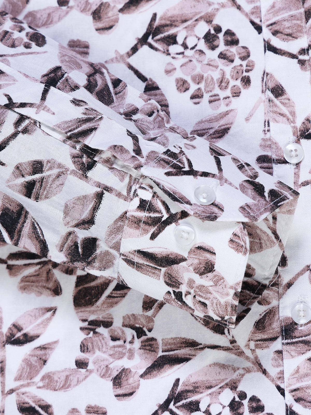 Men's Linen White Grey Brown Watercolour Floral Botanical Printed Shirt