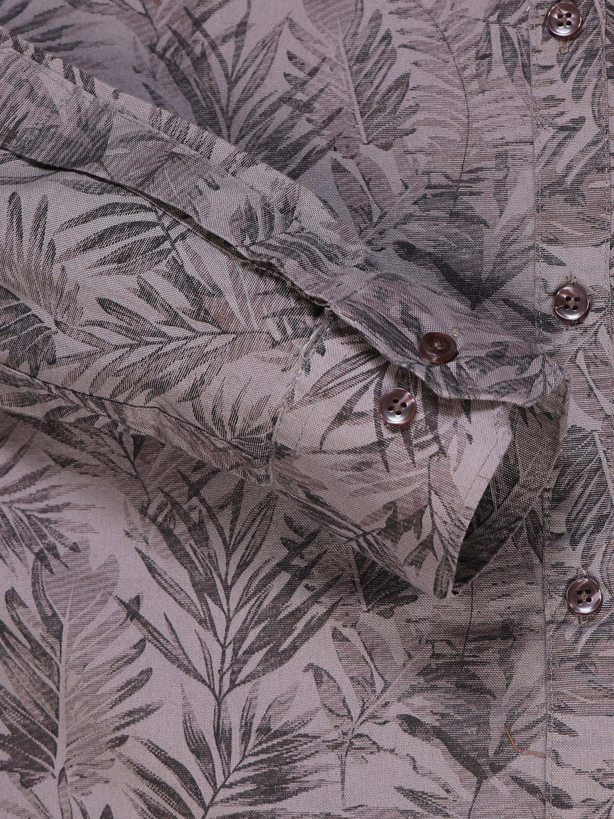 Men's Linen Dark Grey Charcoal Tropical Palm Leaf Printed Shirt