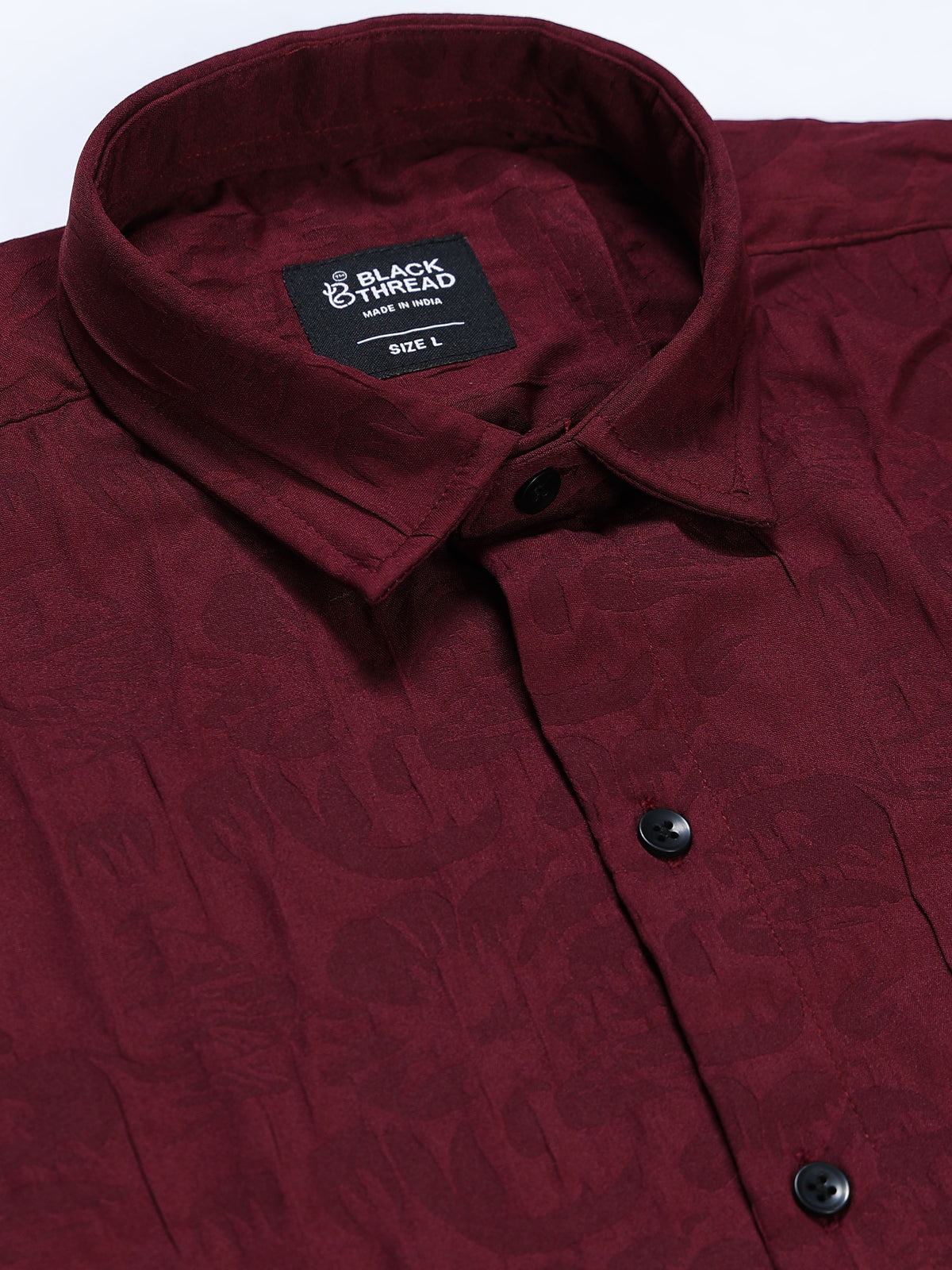 Men's Wine Maroon Abstract Crinkle Textured Casual Shirt