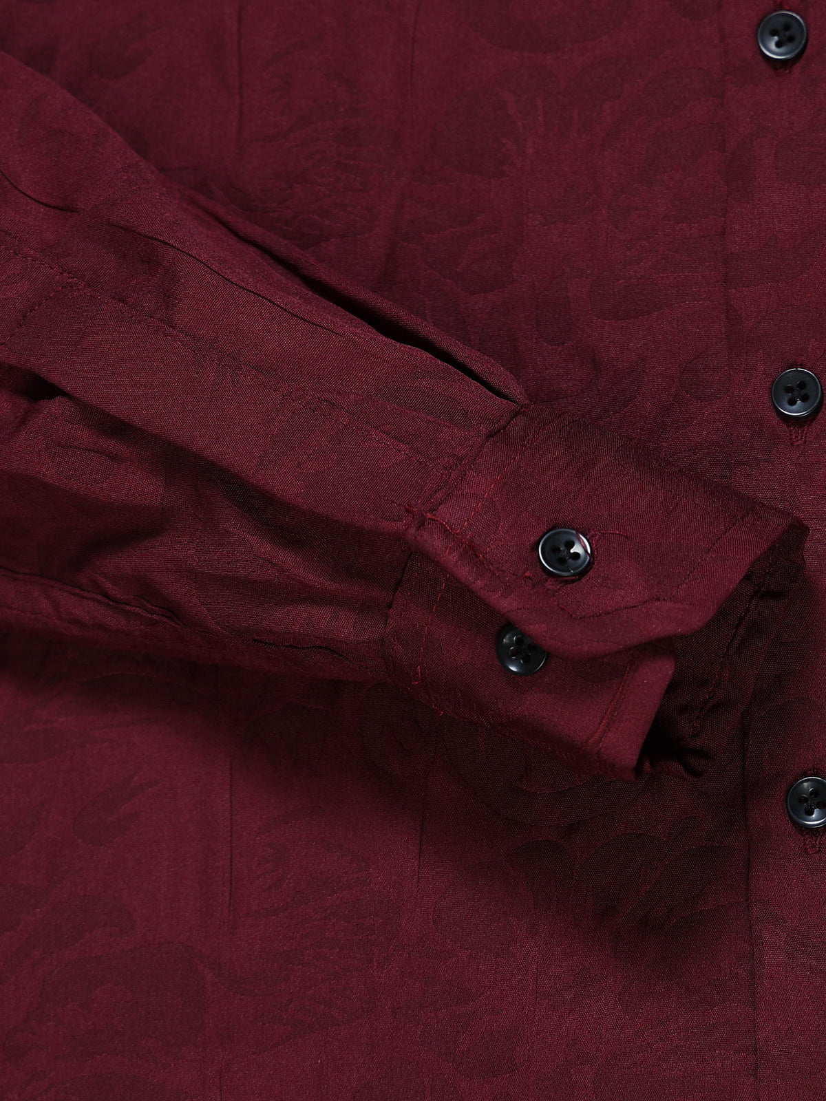 Men's Wine Maroon Abstract Crinkle Textured Casual Shirt
