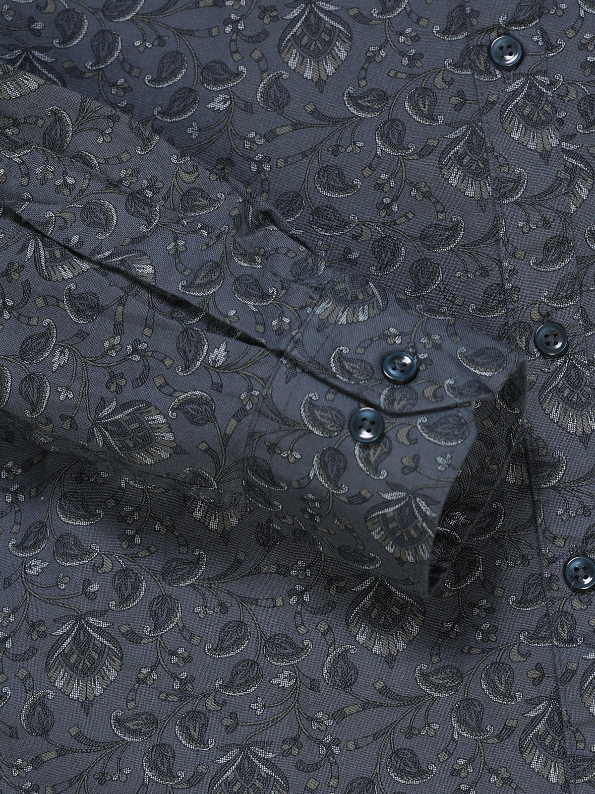 Men's Linen Dark Grey Teal Micro Floral Vine Printed Shirt