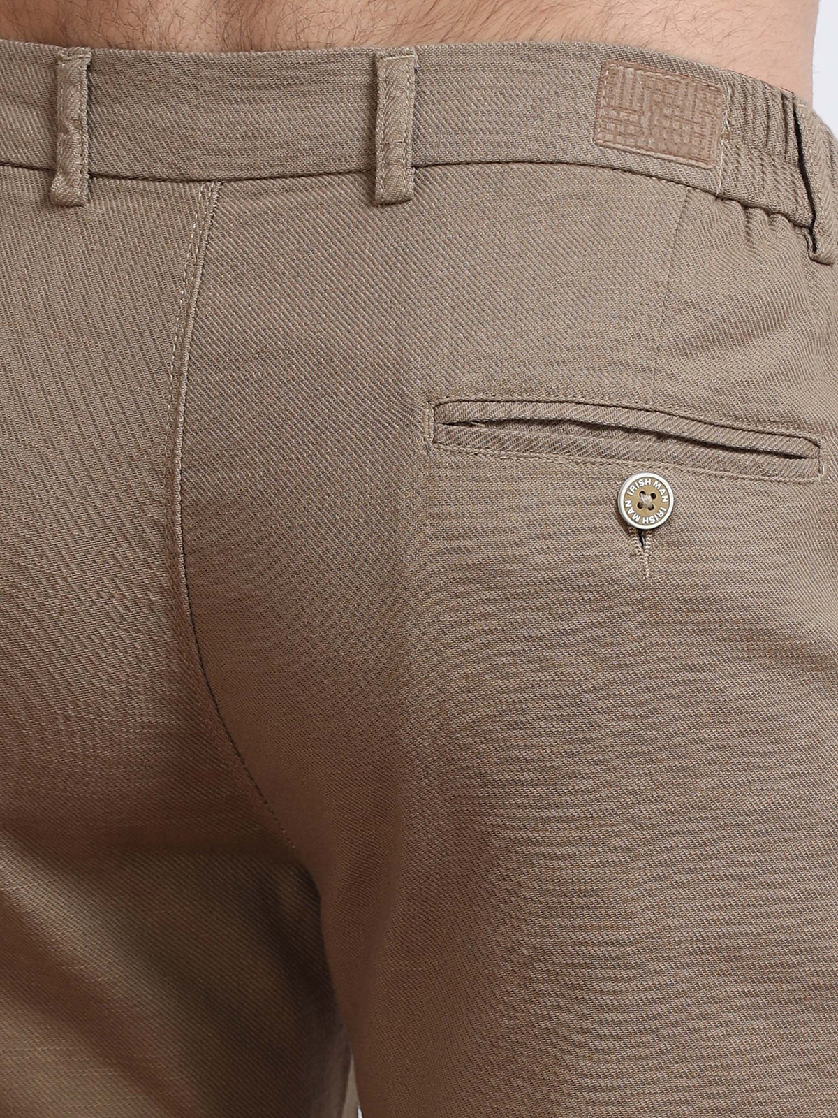 Men’s Linen Khaki Brown Slim-Fit Casual Trousers– Black Thread