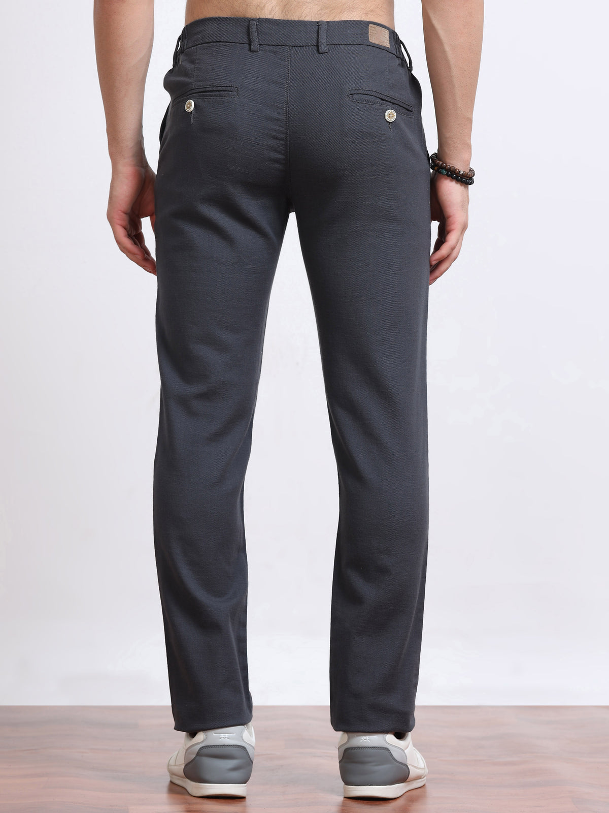 Men’s Linen Charcoal Grey  Slim-Fit Casual Trousers– Black Thread