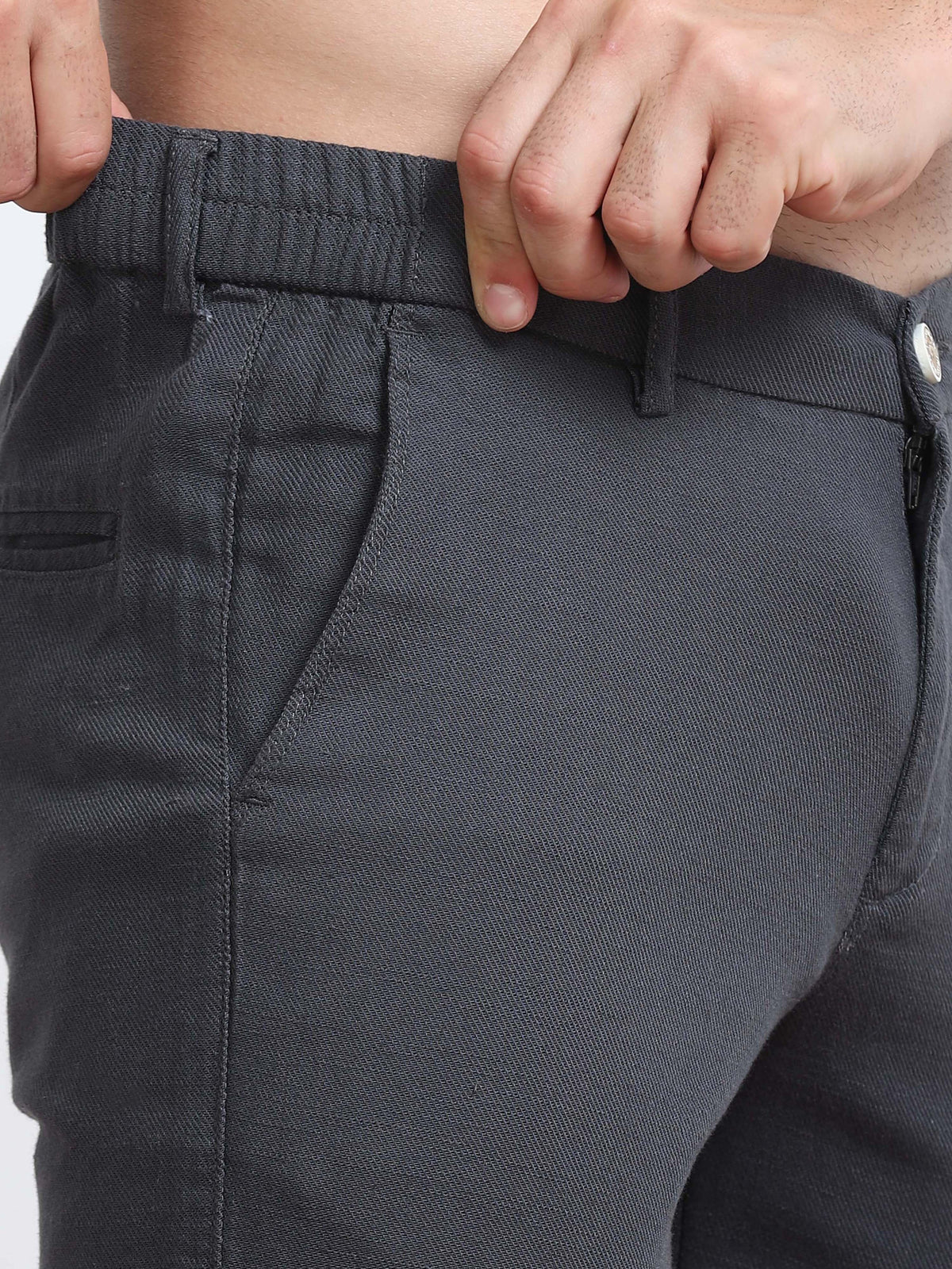 Men’s Linen Charcoal Grey  Slim-Fit Casual Trousers– Black Thread