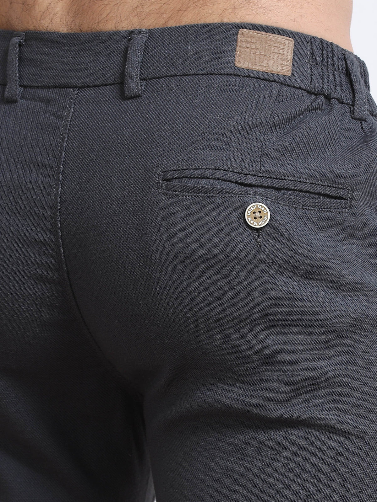 Men’s Linen Charcoal Grey  Slim-Fit Casual Trousers– Black Thread