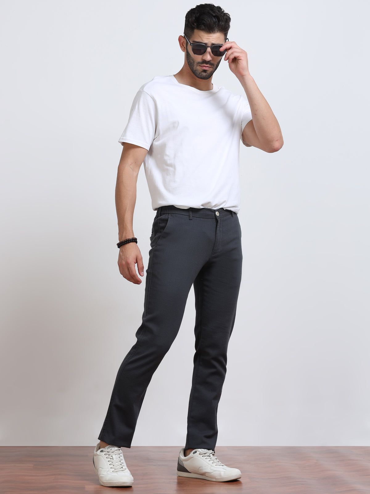 Men’s Linen Charcoal Grey  Slim-Fit Casual Trousers– Black Thread