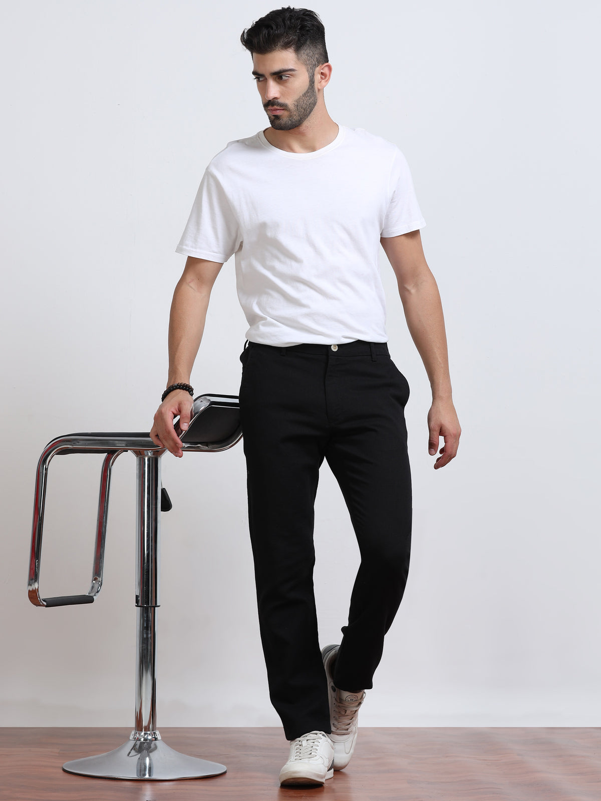 Men’s Linen Jet Black Slim-Fit Casual Trousers– Black Thread