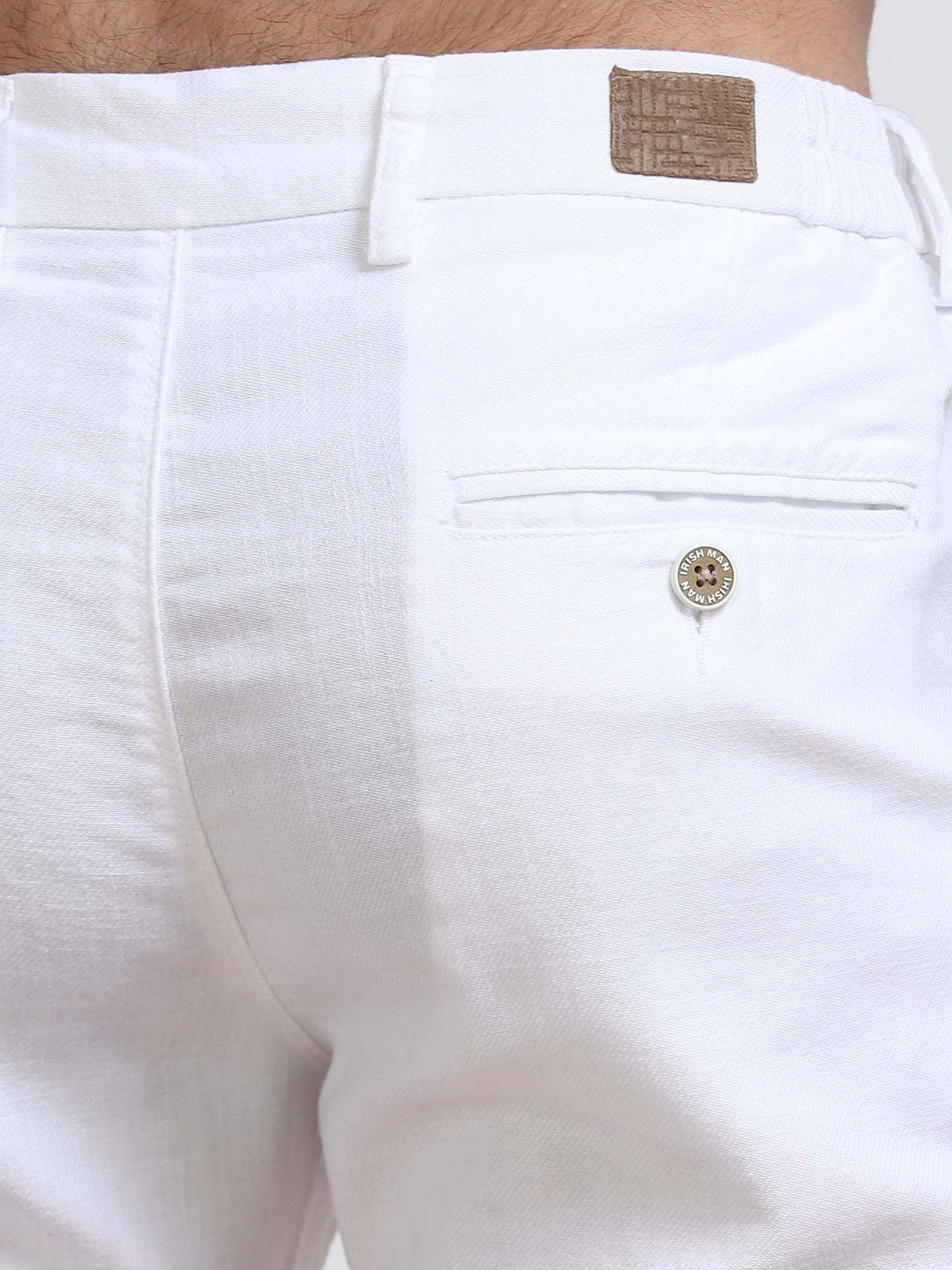 Men’s Linen Pure White Slim-Fit Casual Trousers– Black Thread