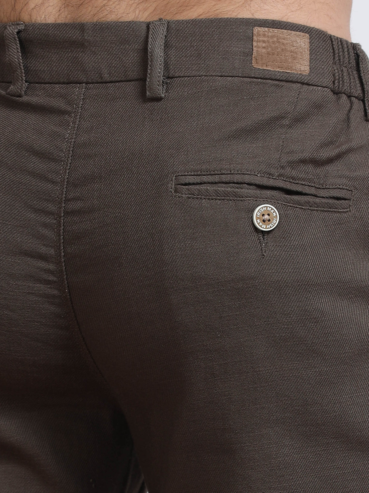 Men’s Linen Dark Brown Slim-Fit Casual Trousers– Black Thread