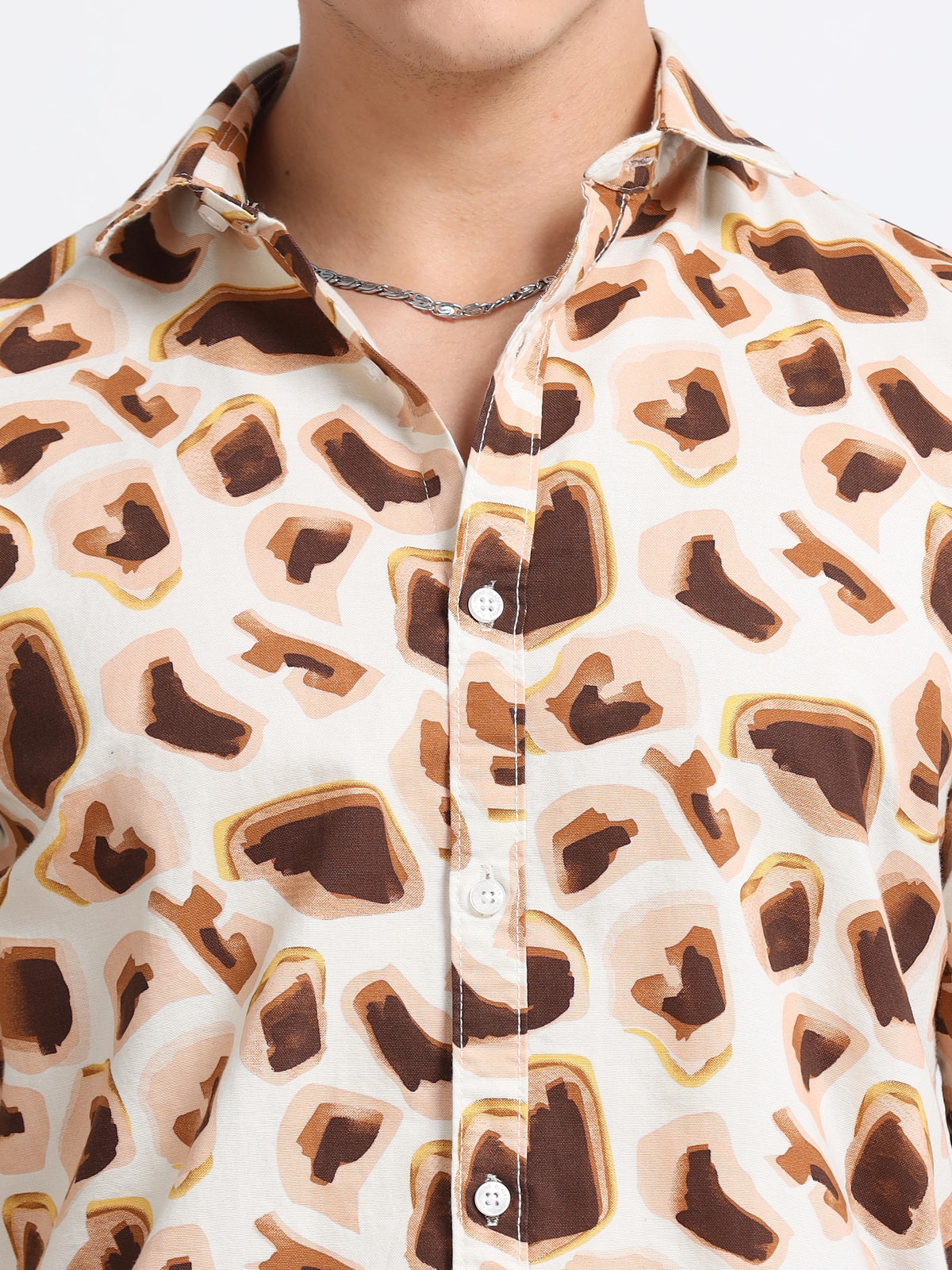 Men’s Brown & Cream Abstract Printed Cotton Shirt by Black Thread