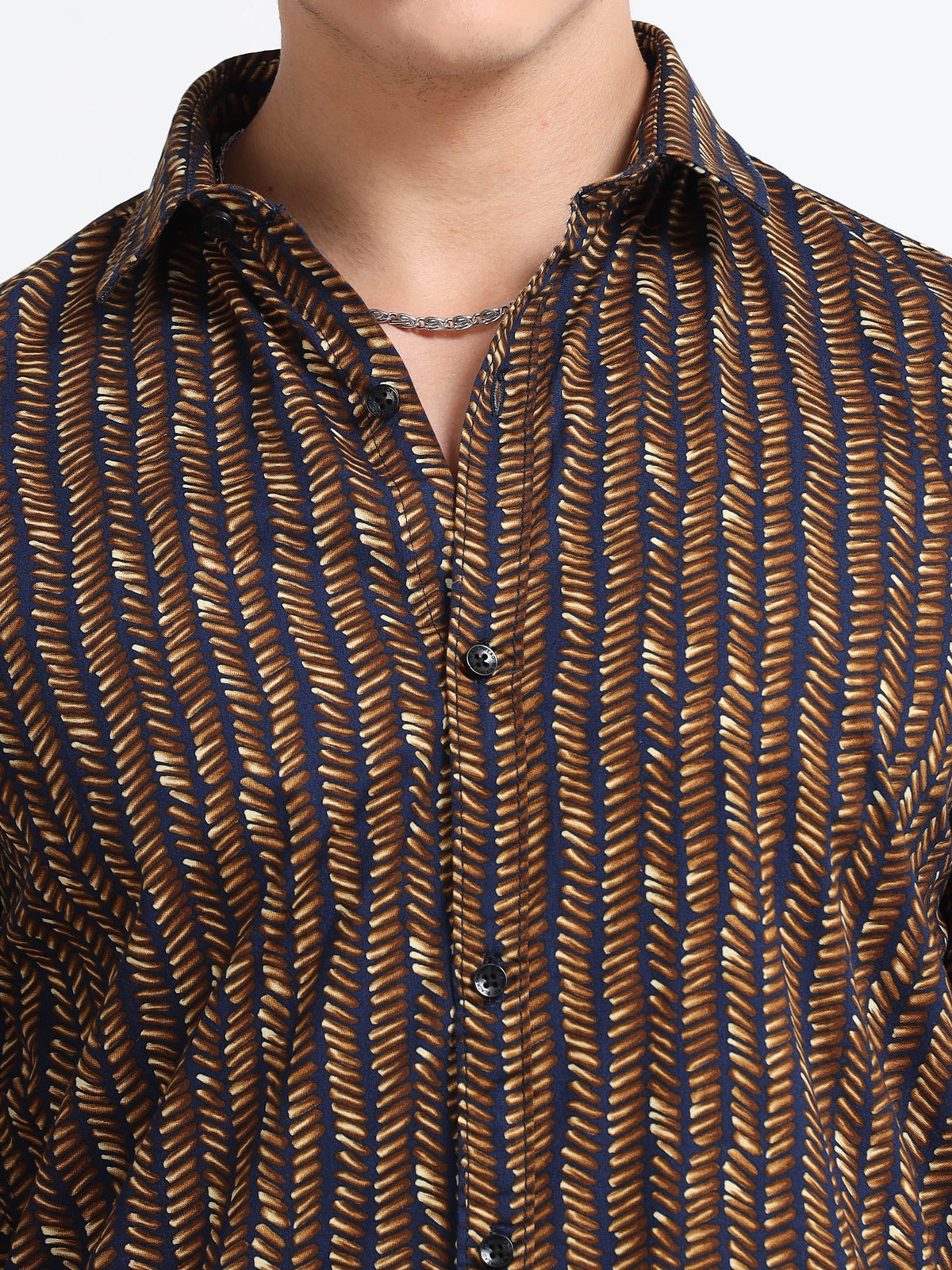 Men’s Black & Mustard Geometric Printed Cotton Shirt by Black Thread