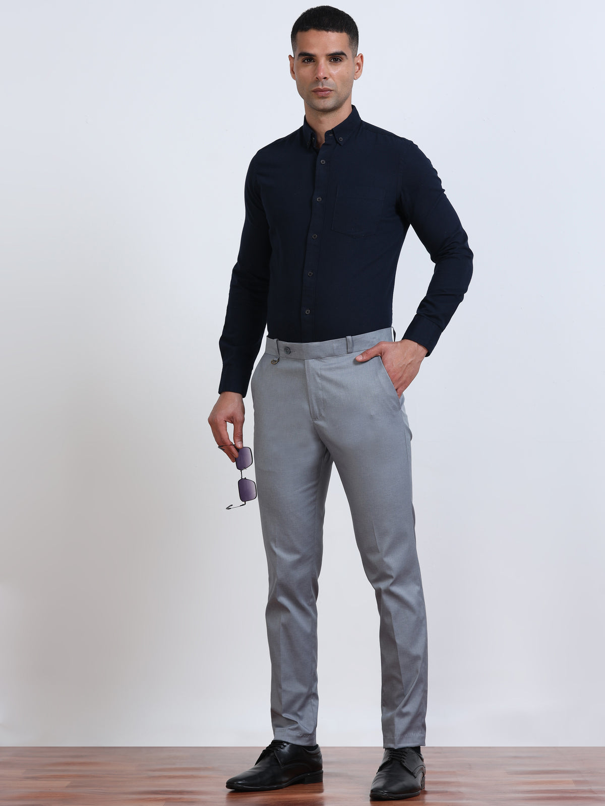 Men's Light Blue Formal Regular  Fit Trousers
