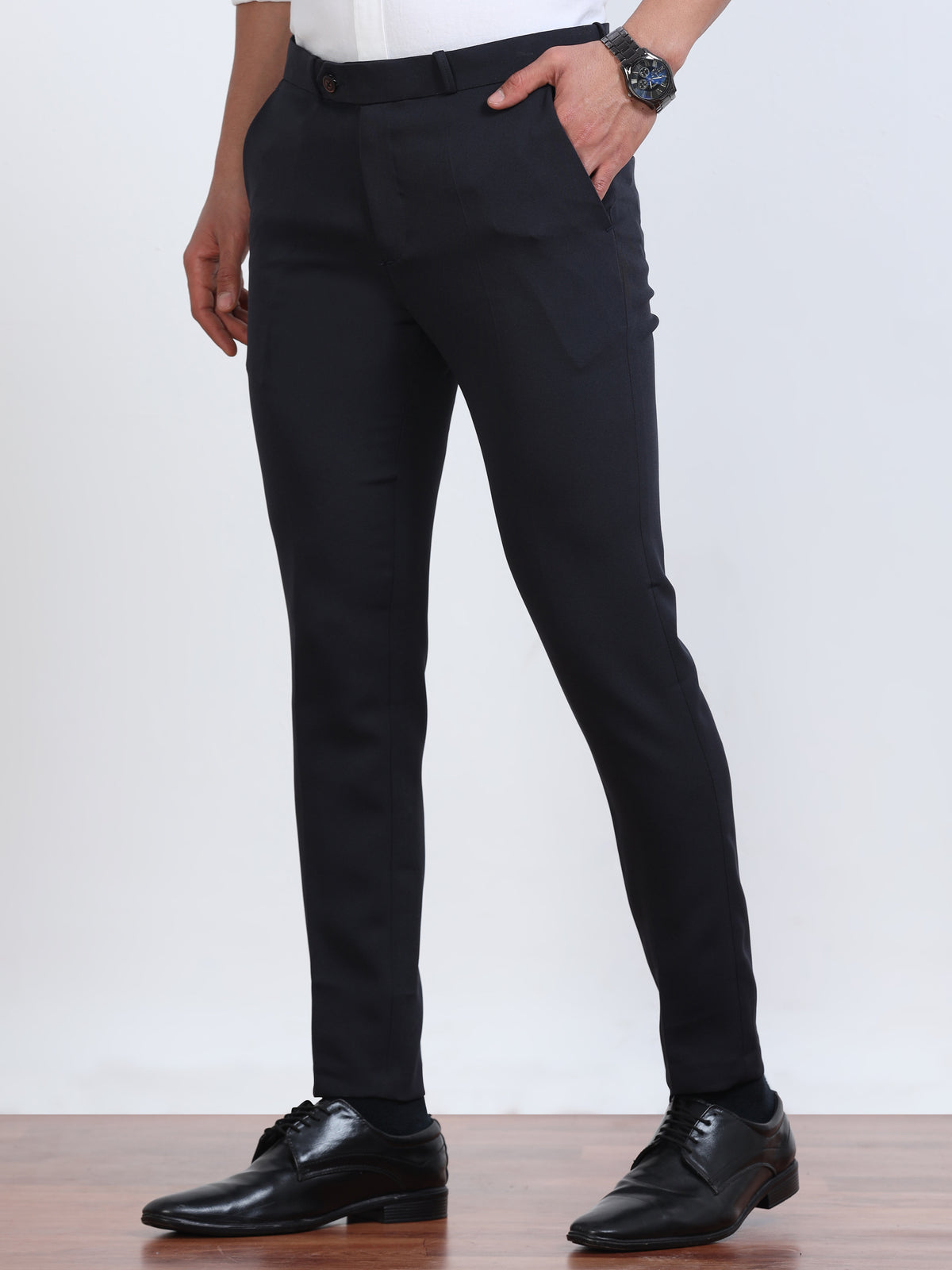 Men's Navy Blue Formal Ankle Fit Trousers