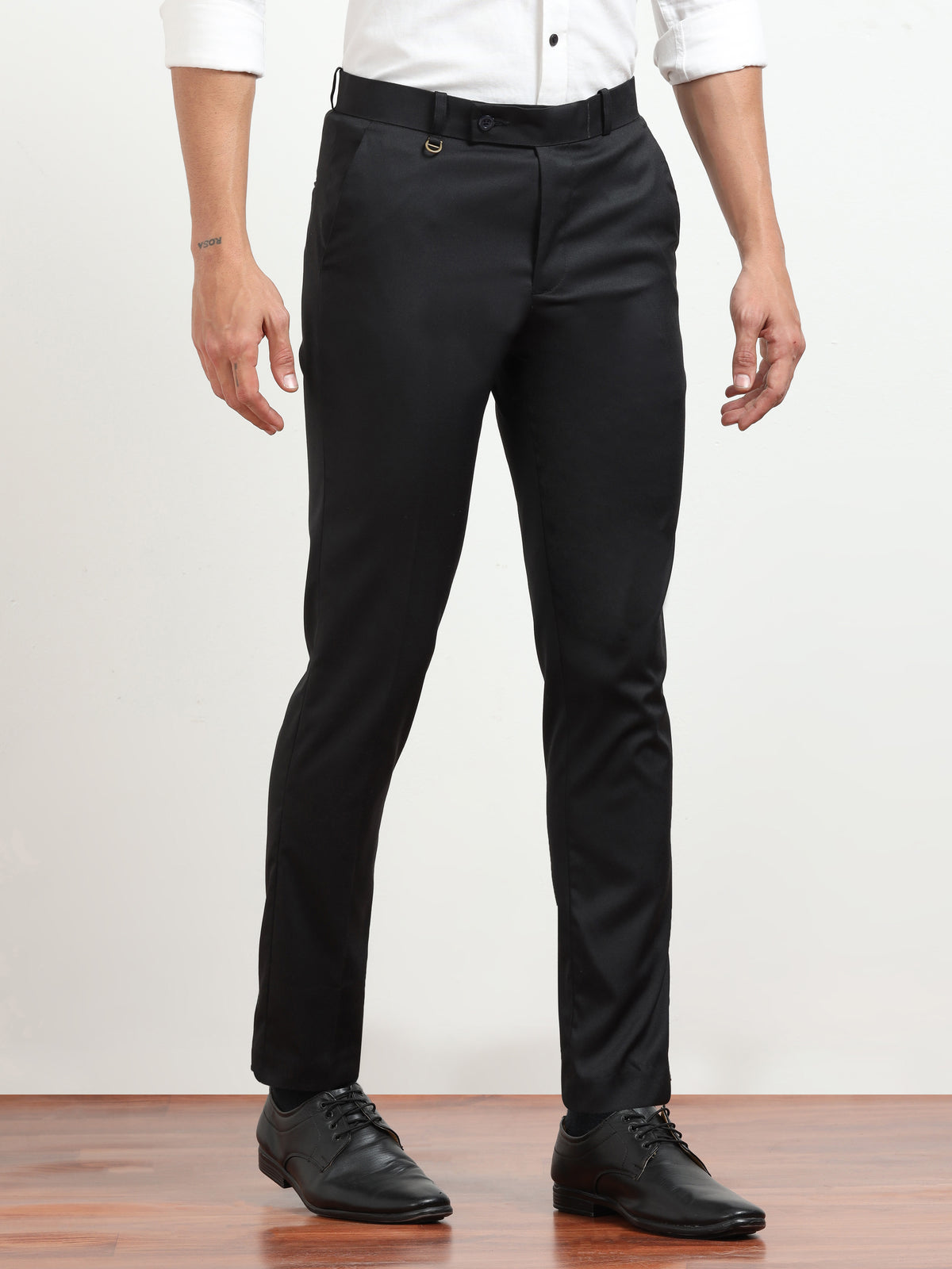 Men's Black Formal Regular Fit Trousers