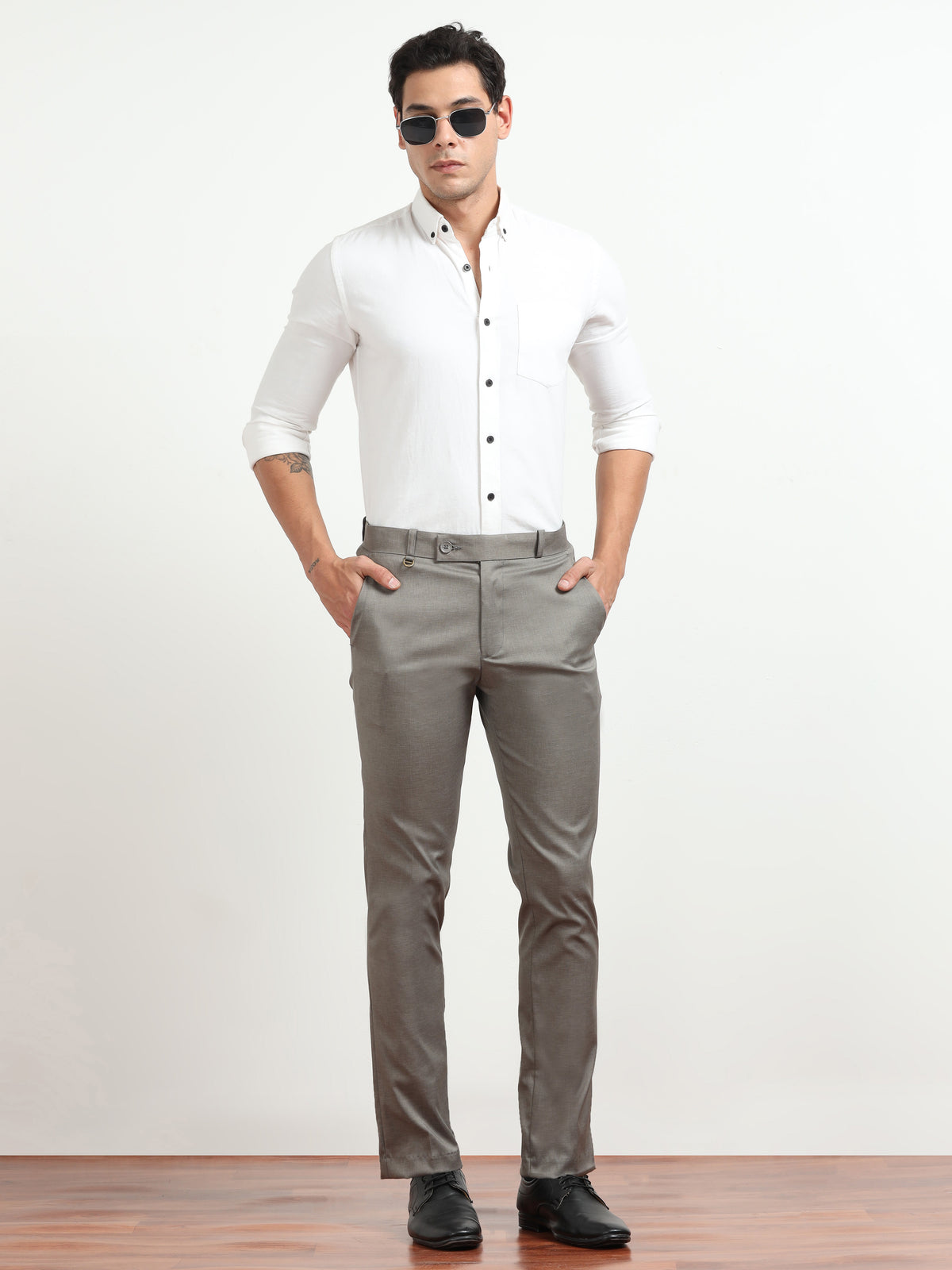 Men's Dark Grey Formal Regular Fit Trousers