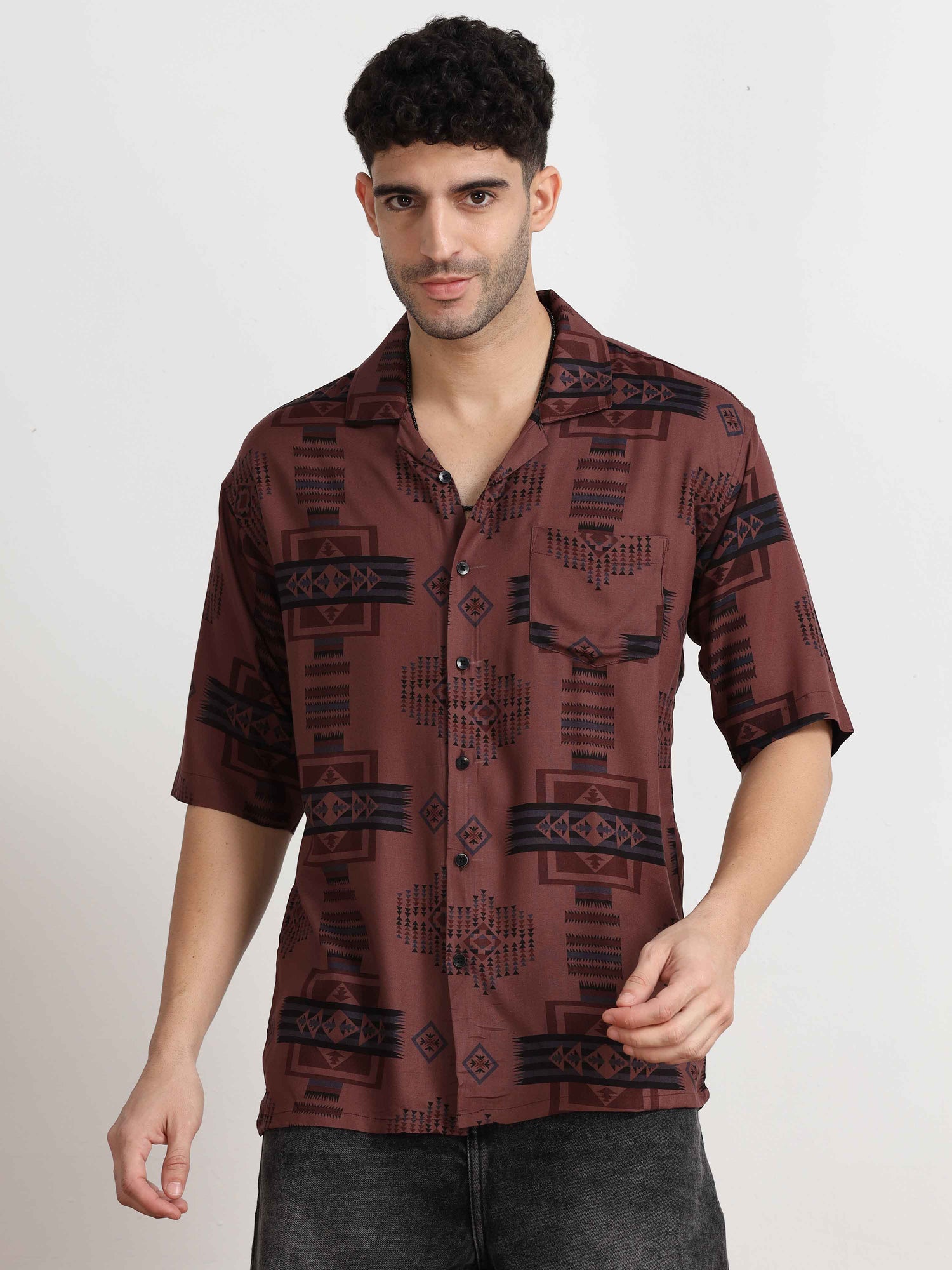 Irish Coffee geometric pattern Oversized Printed shirt for men