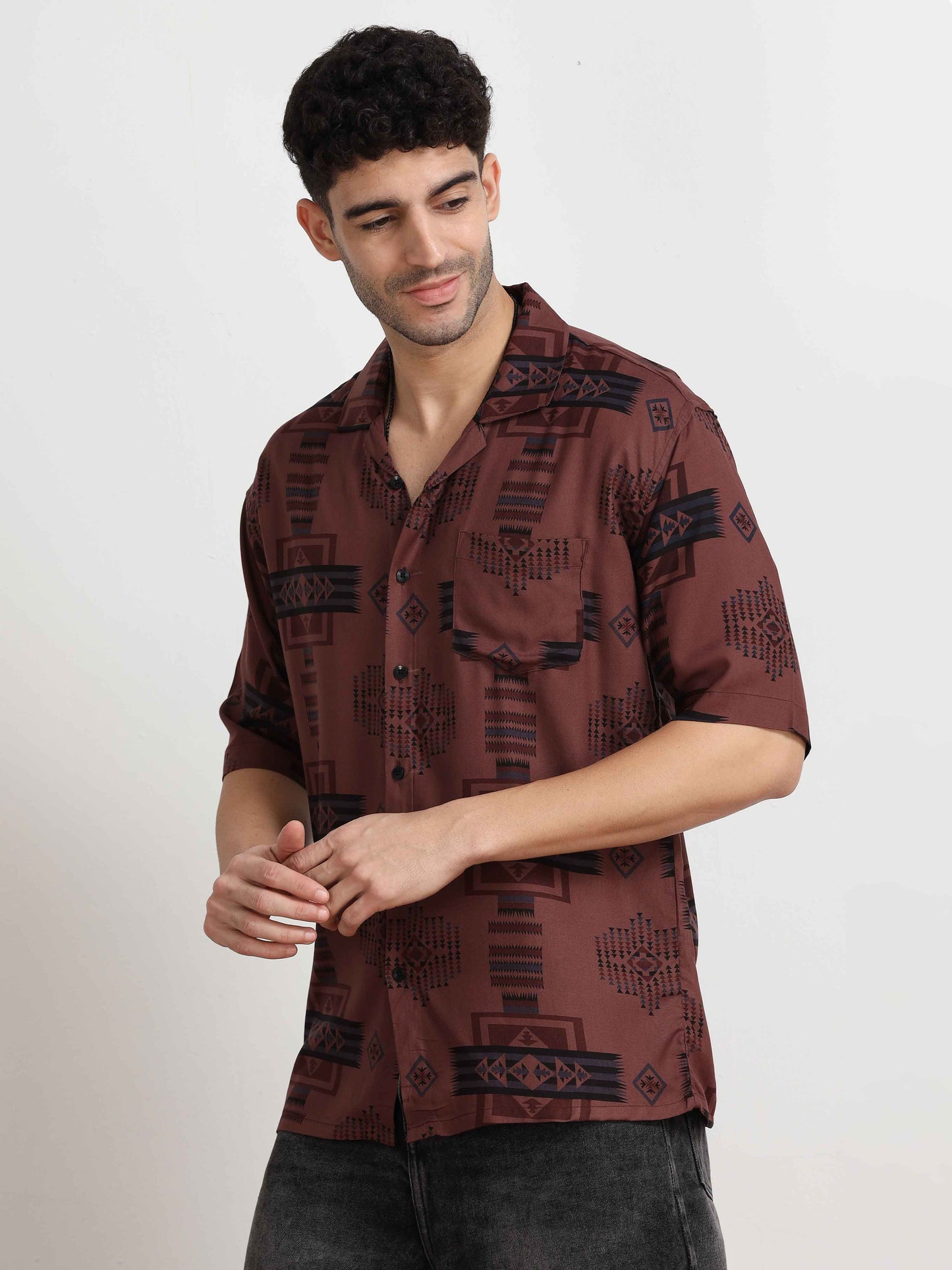 Irish Coffee geometric pattern Oversized Printed shirt for men