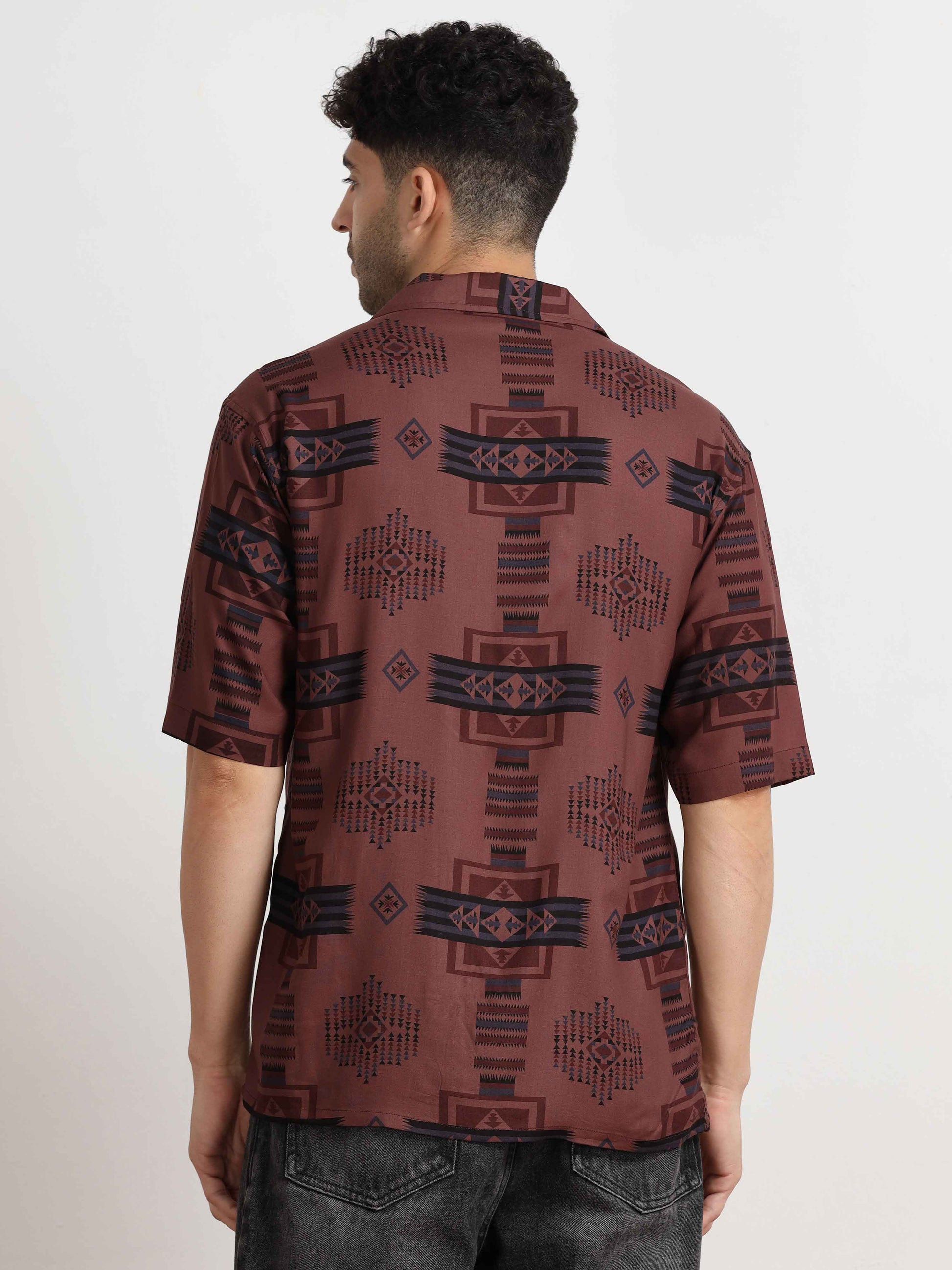 Irish Coffee geometric pattern Oversized Printed shirt for men