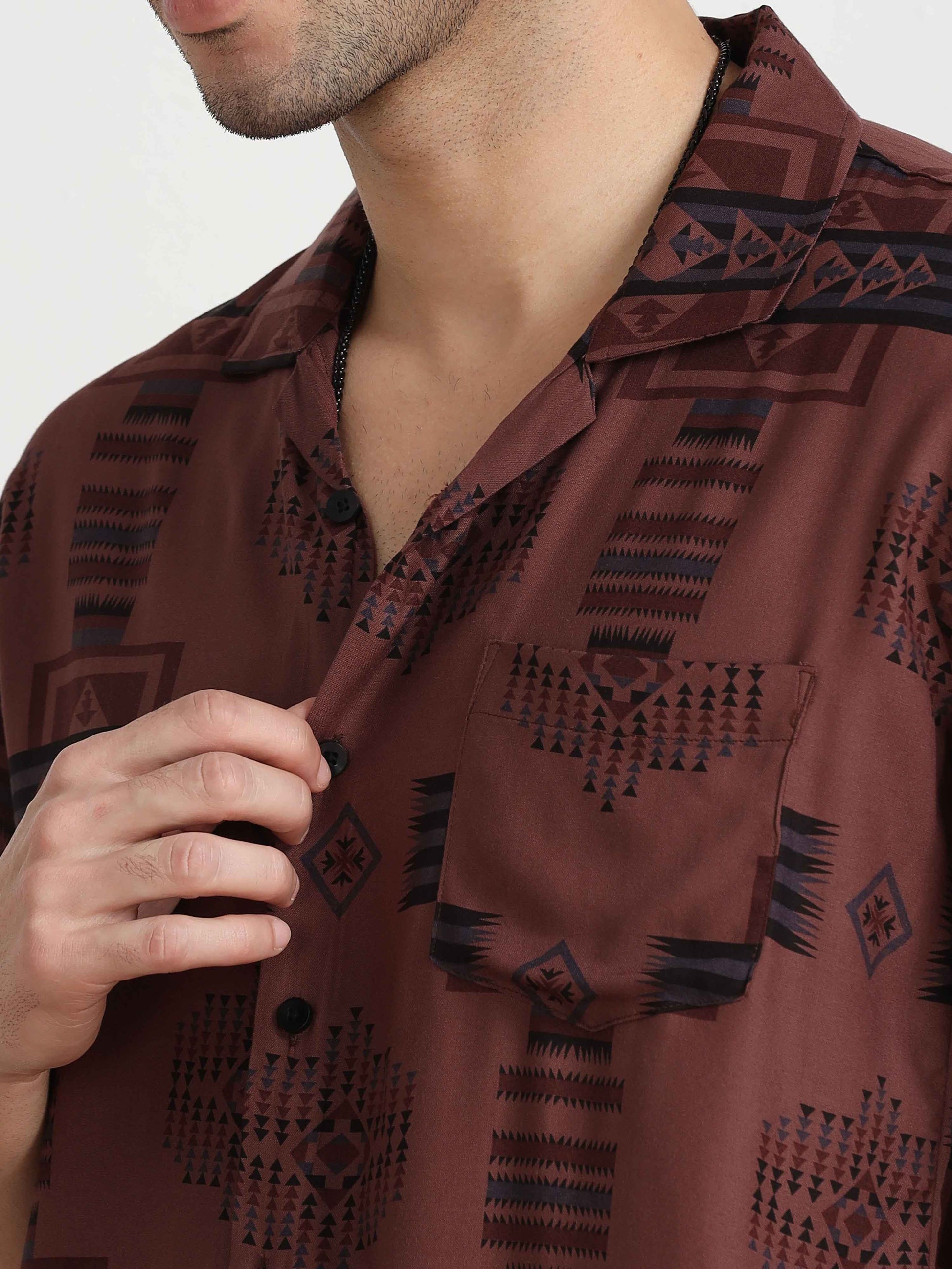 Irish Coffee geometric pattern Oversized Printed shirt for men