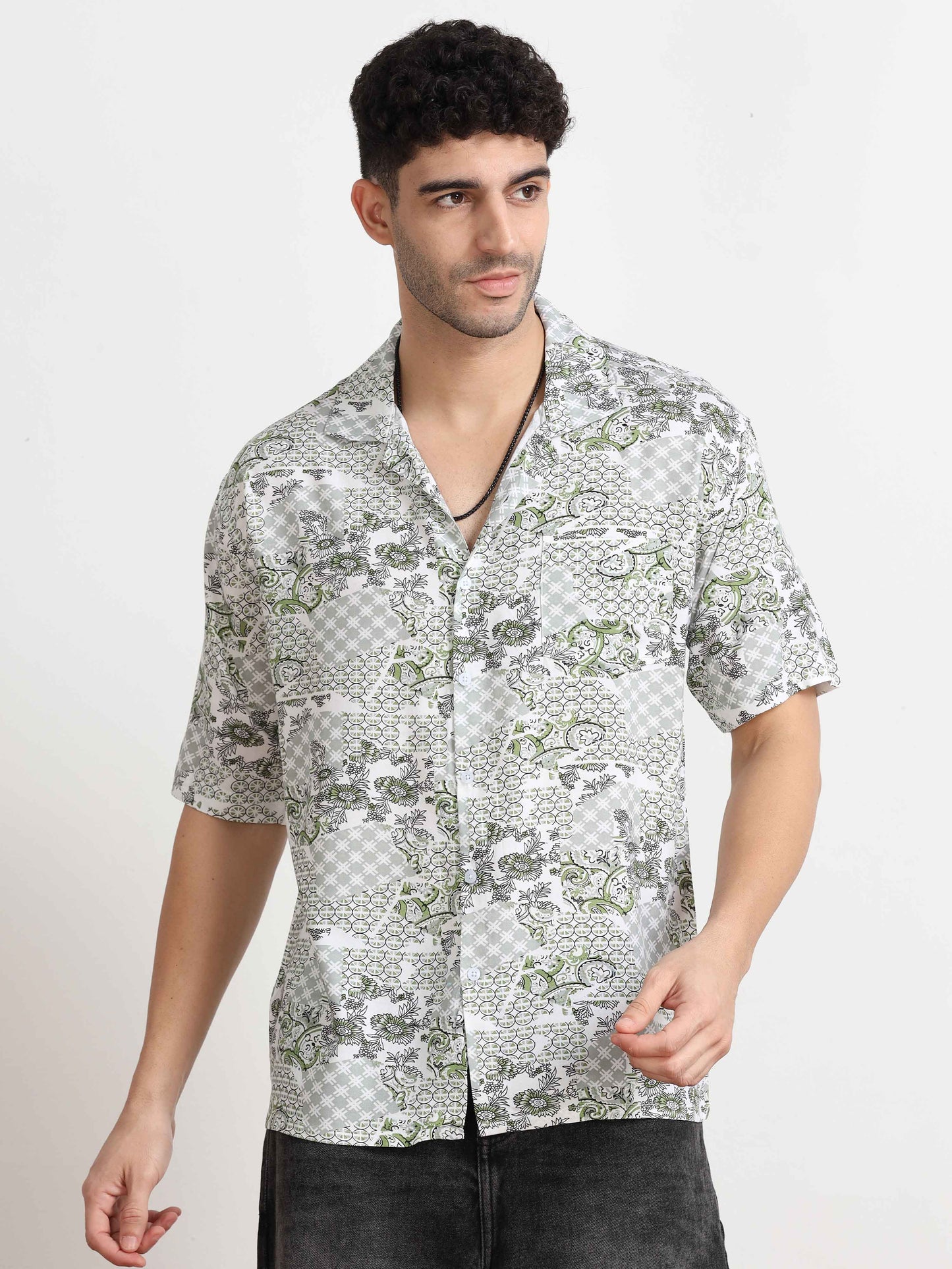 Light Green Printed Oversized Shirt for men