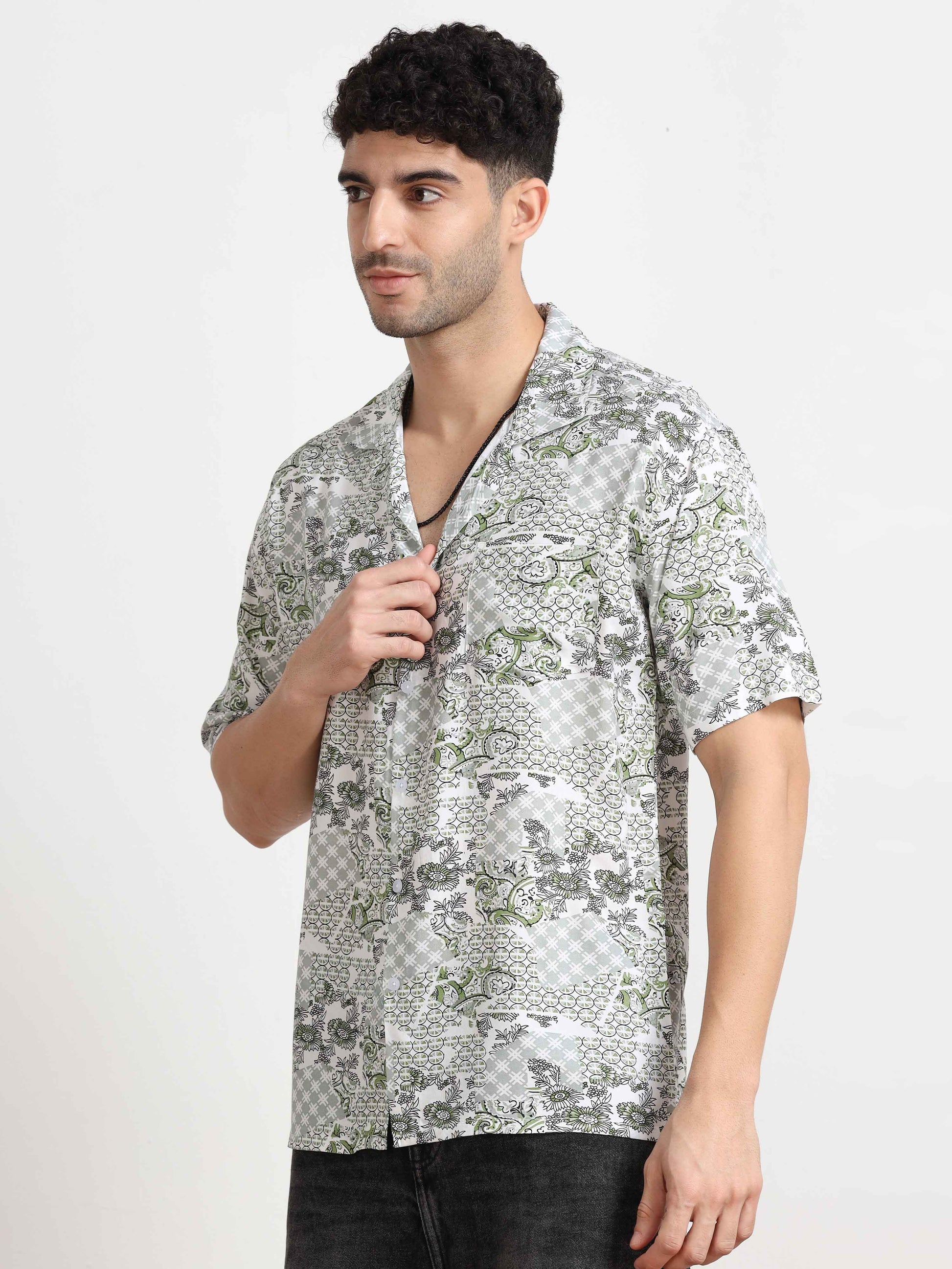 Light Green Printed Oversized Shirt for men