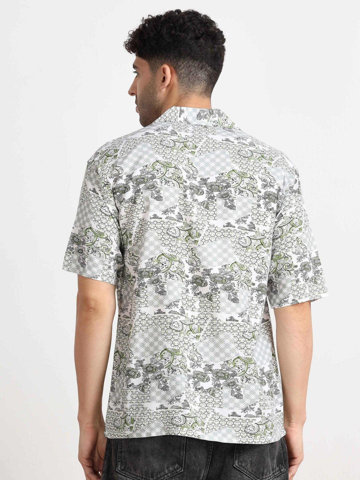 Light Green Printed Oversized Shirt for men