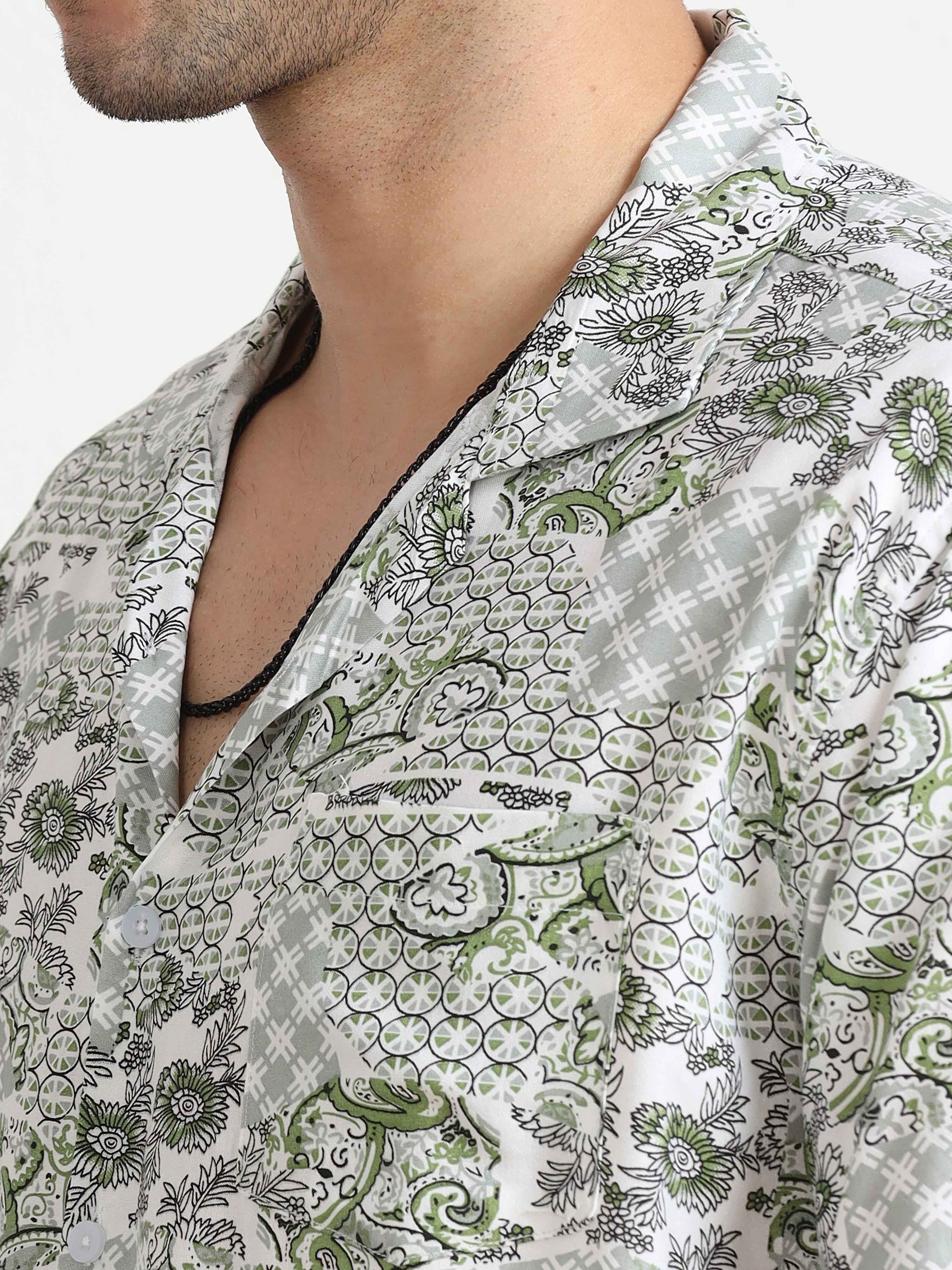 Light Green Printed Oversized Shirt for men