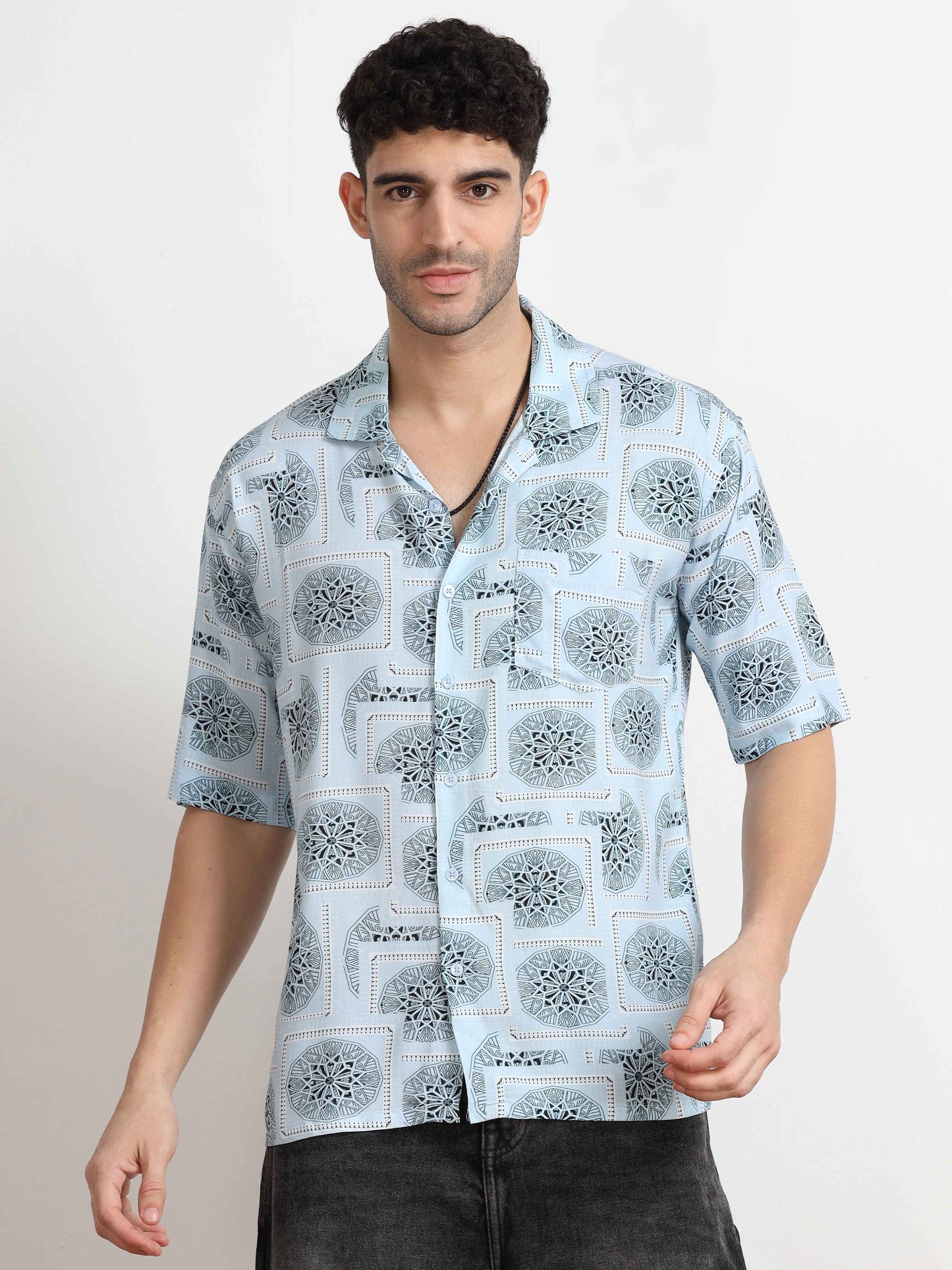 Geometric Oversized Floral Print  Shirt for men