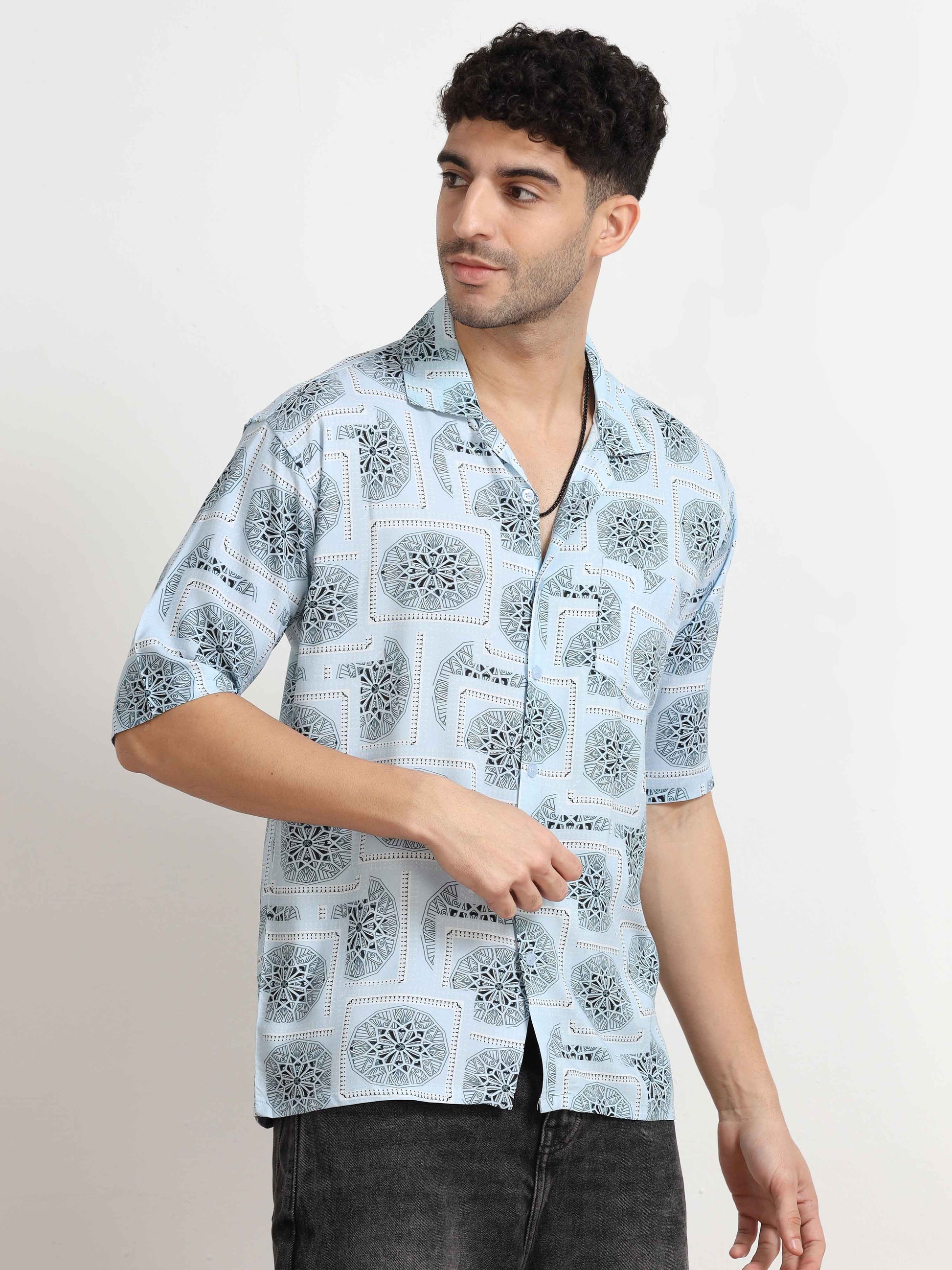 Geometric Oversized Floral Print  Shirt for men