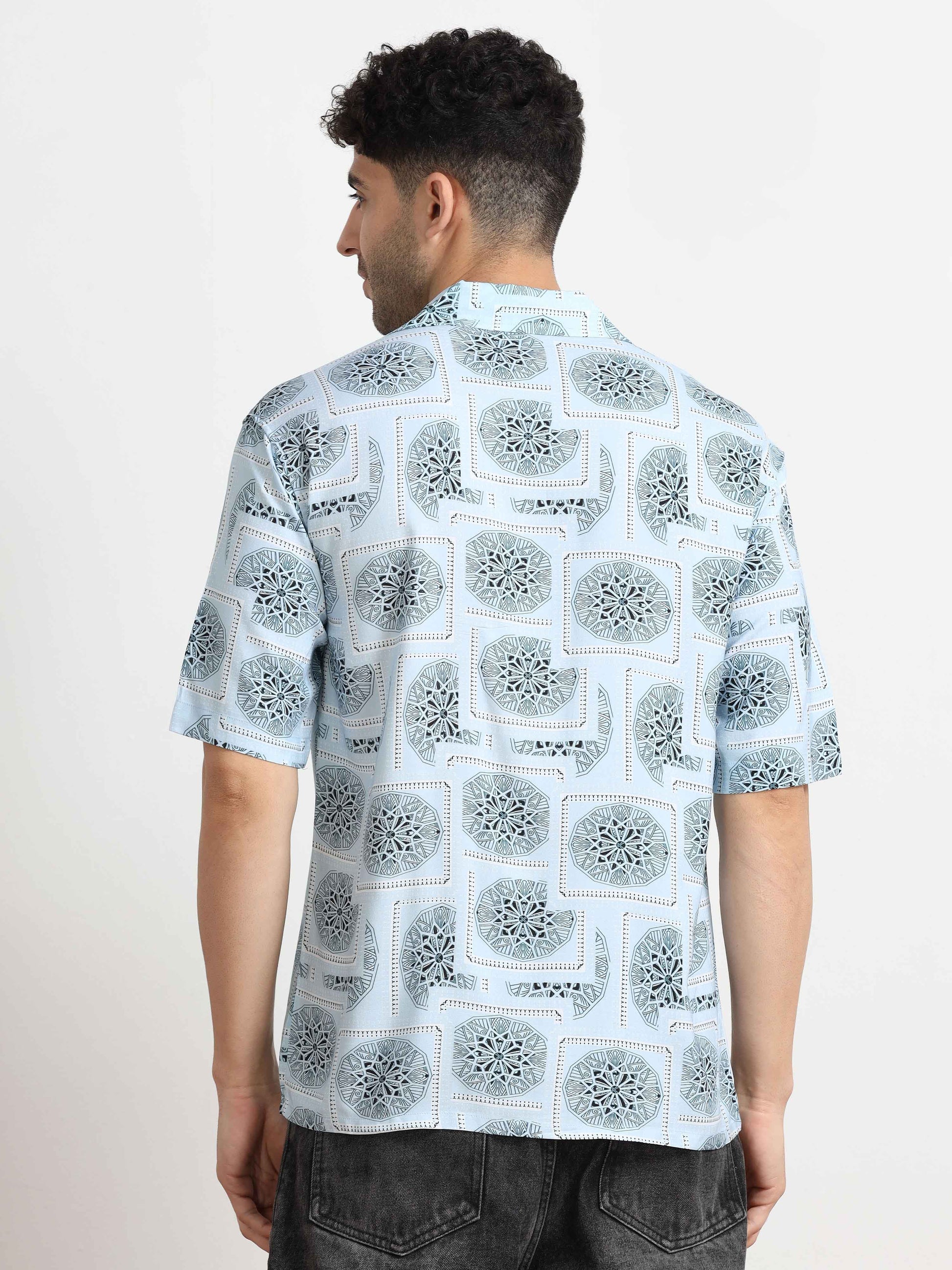 Geometric Oversized Floral Print  Shirt for men