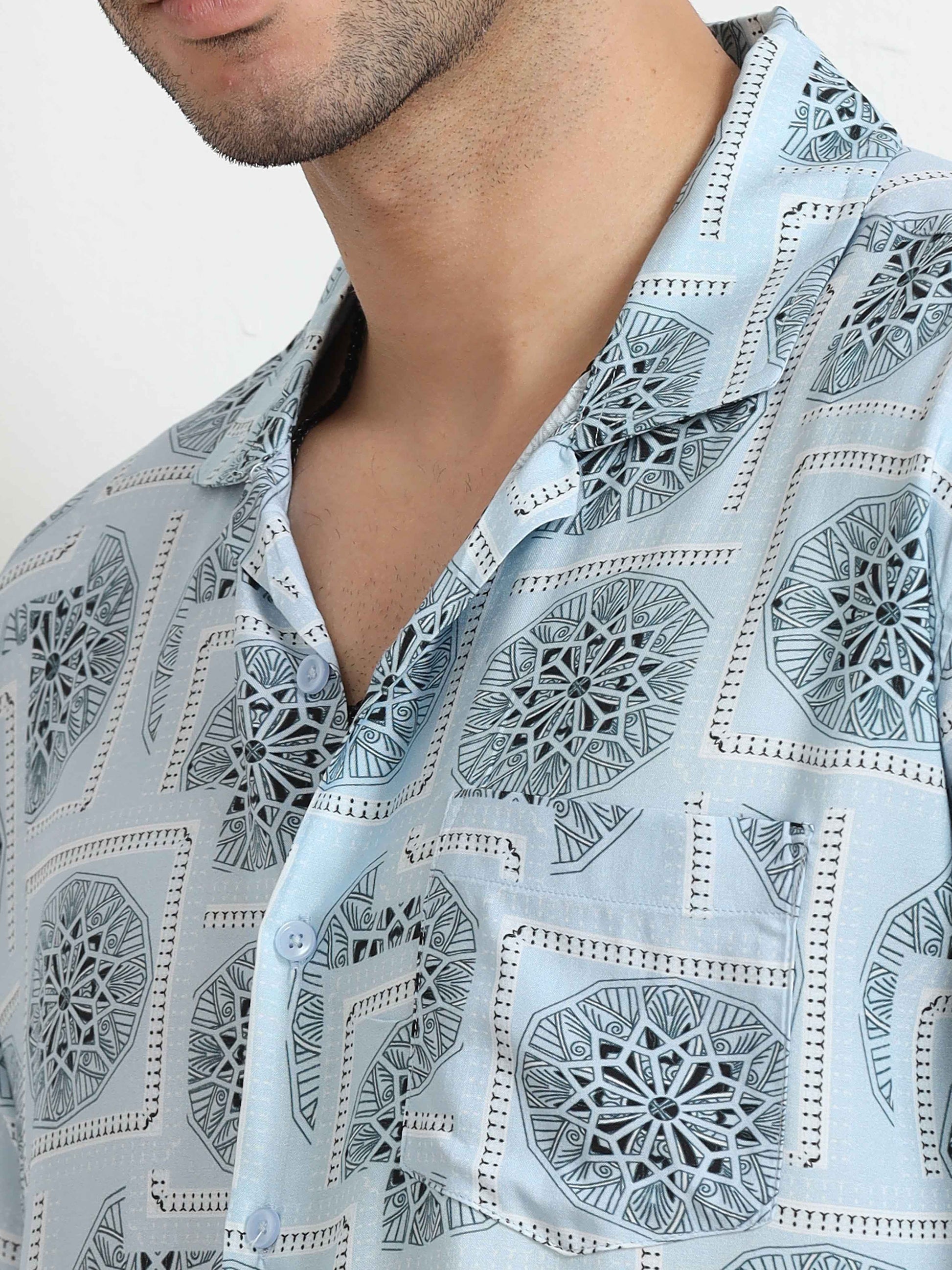 Geometric Oversized Floral Print  Shirt for men