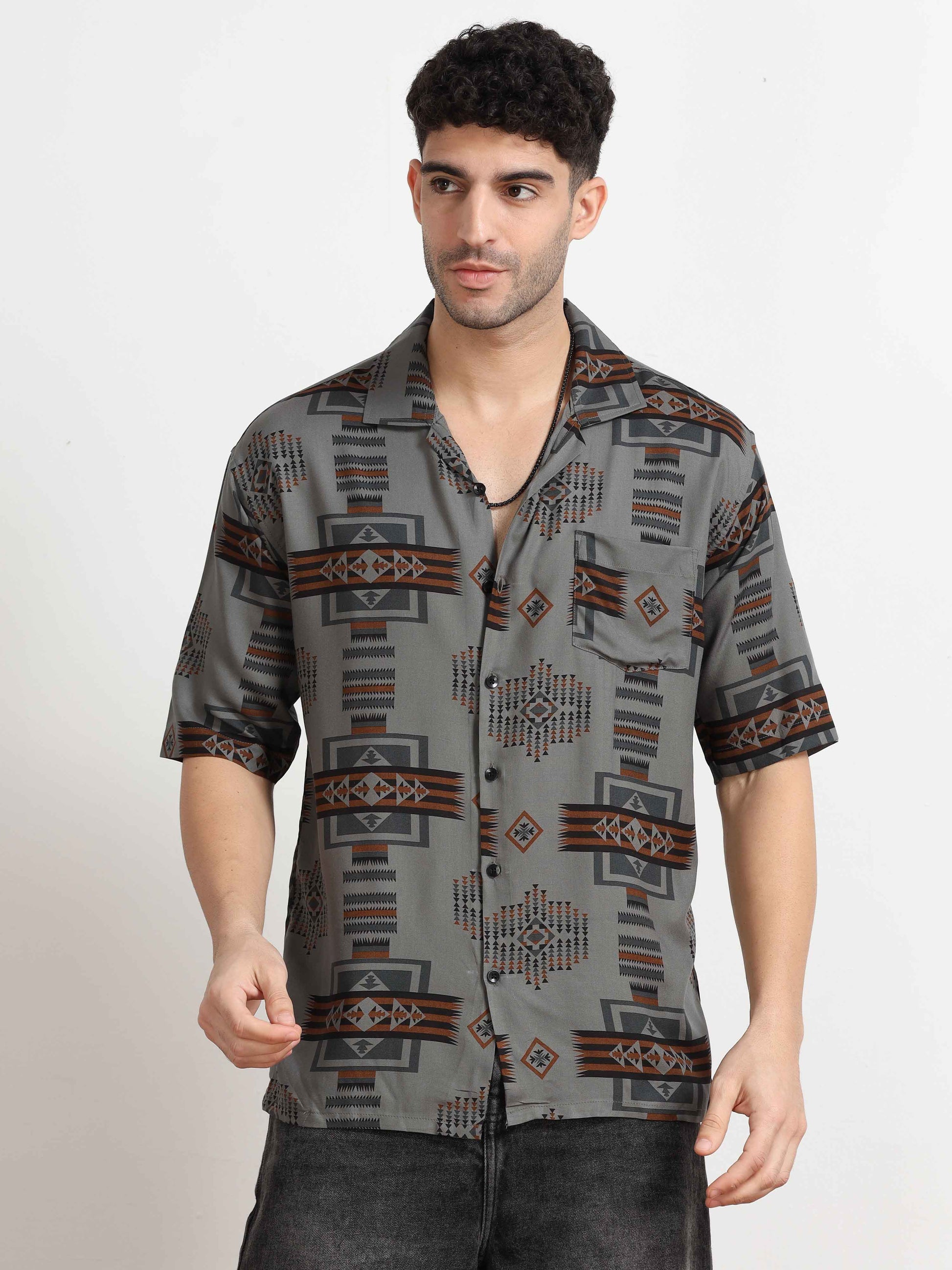 Grey geometric print Oversized shirt for men