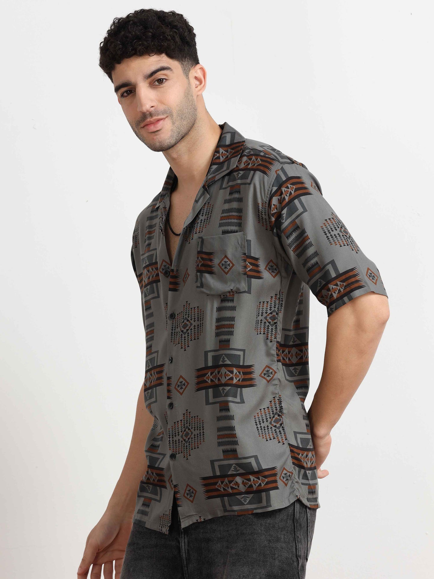 Grey geometric print Oversized shirt for men