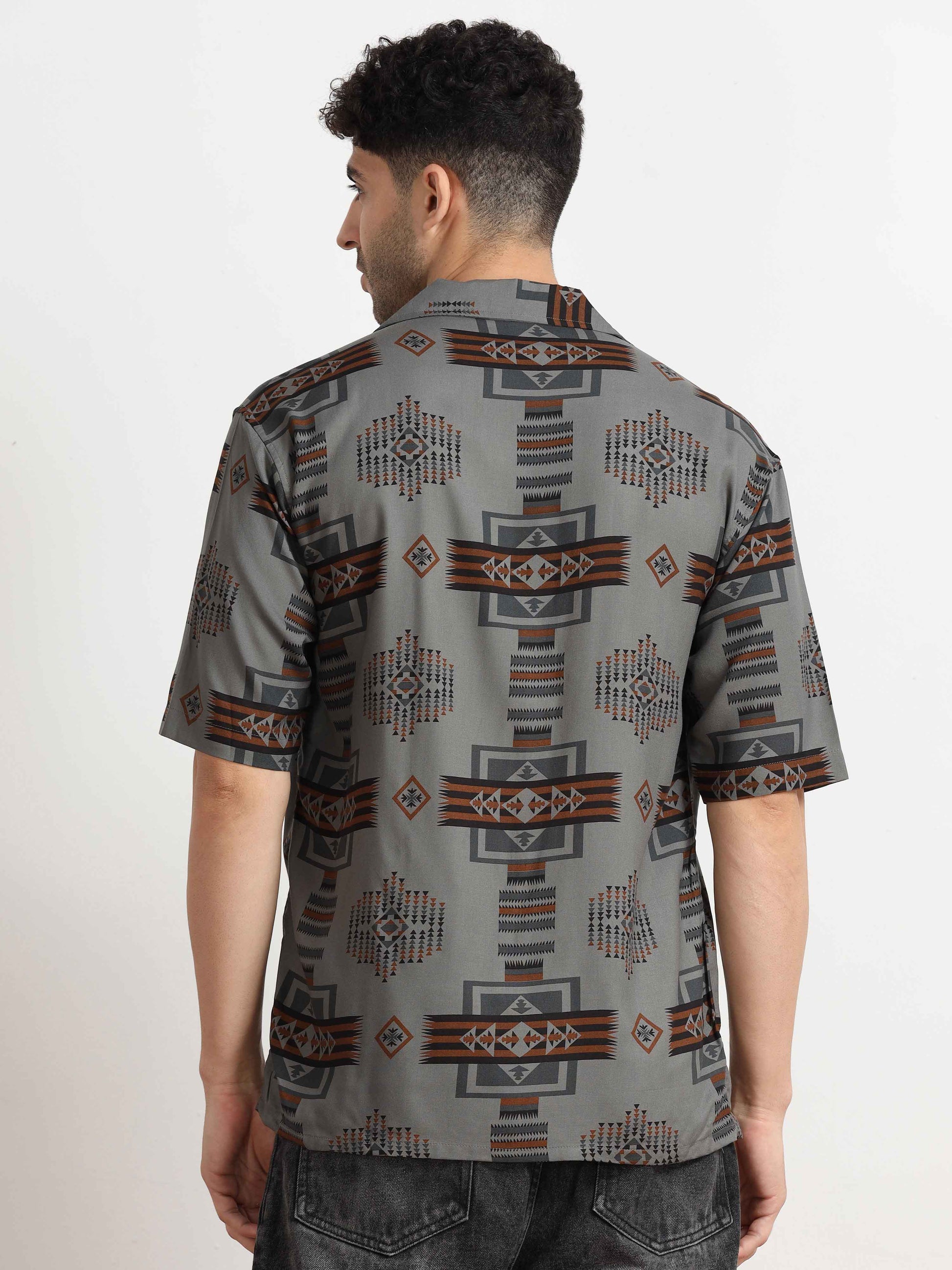 Grey geometric print Oversized shirt for men