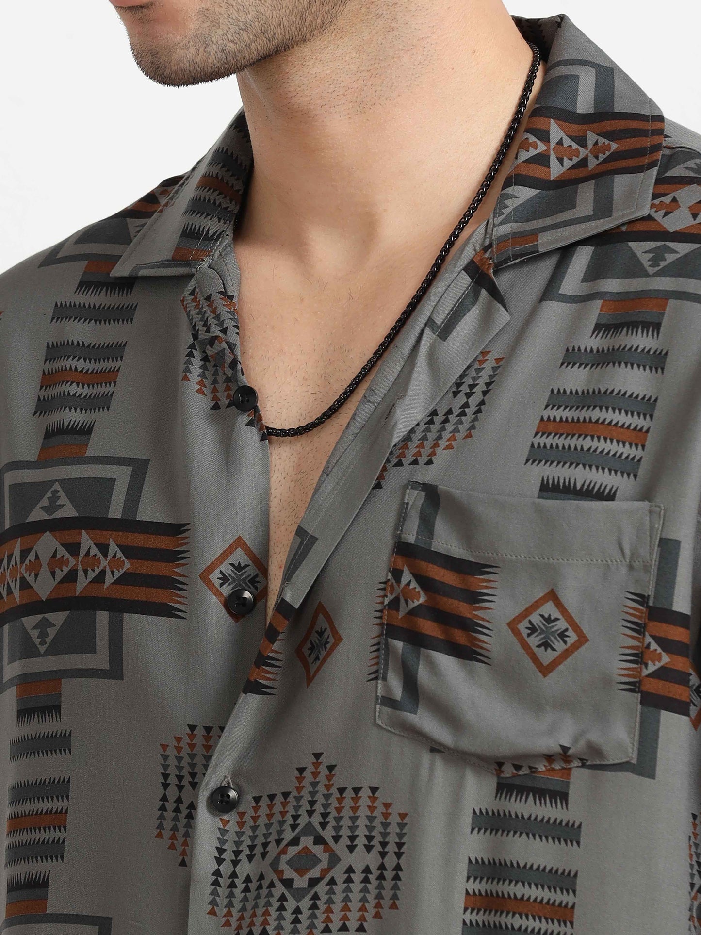 Grey geometric print Oversized shirt for men