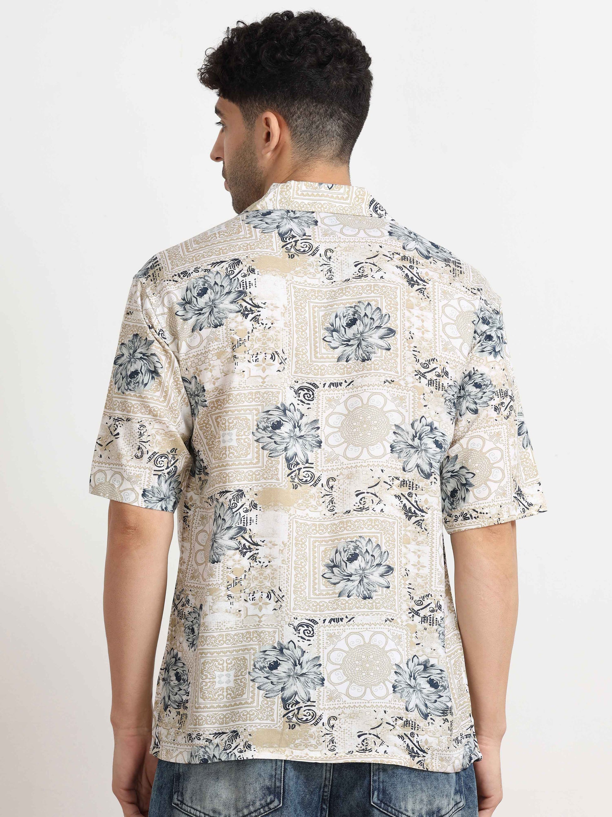 Beige Floral Printed  Shirt for men