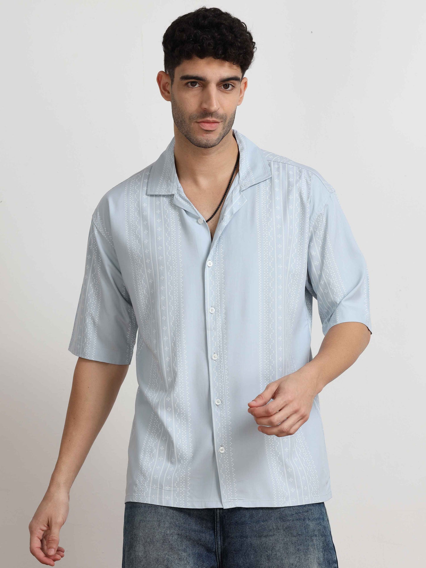 Skyblue Dotted Oversized  abstract print shirt mens 