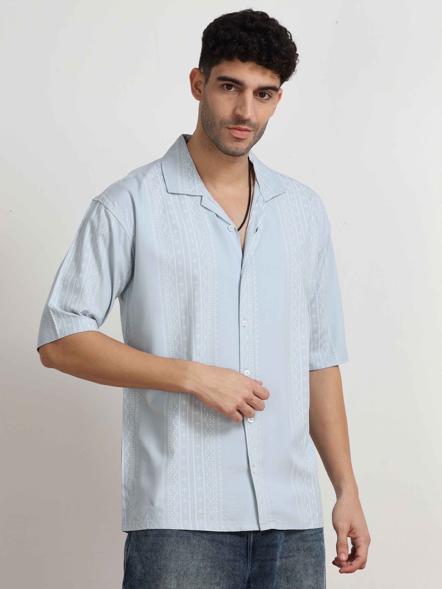 Skyblue Dotted Oversized  abstract print shirt mens 