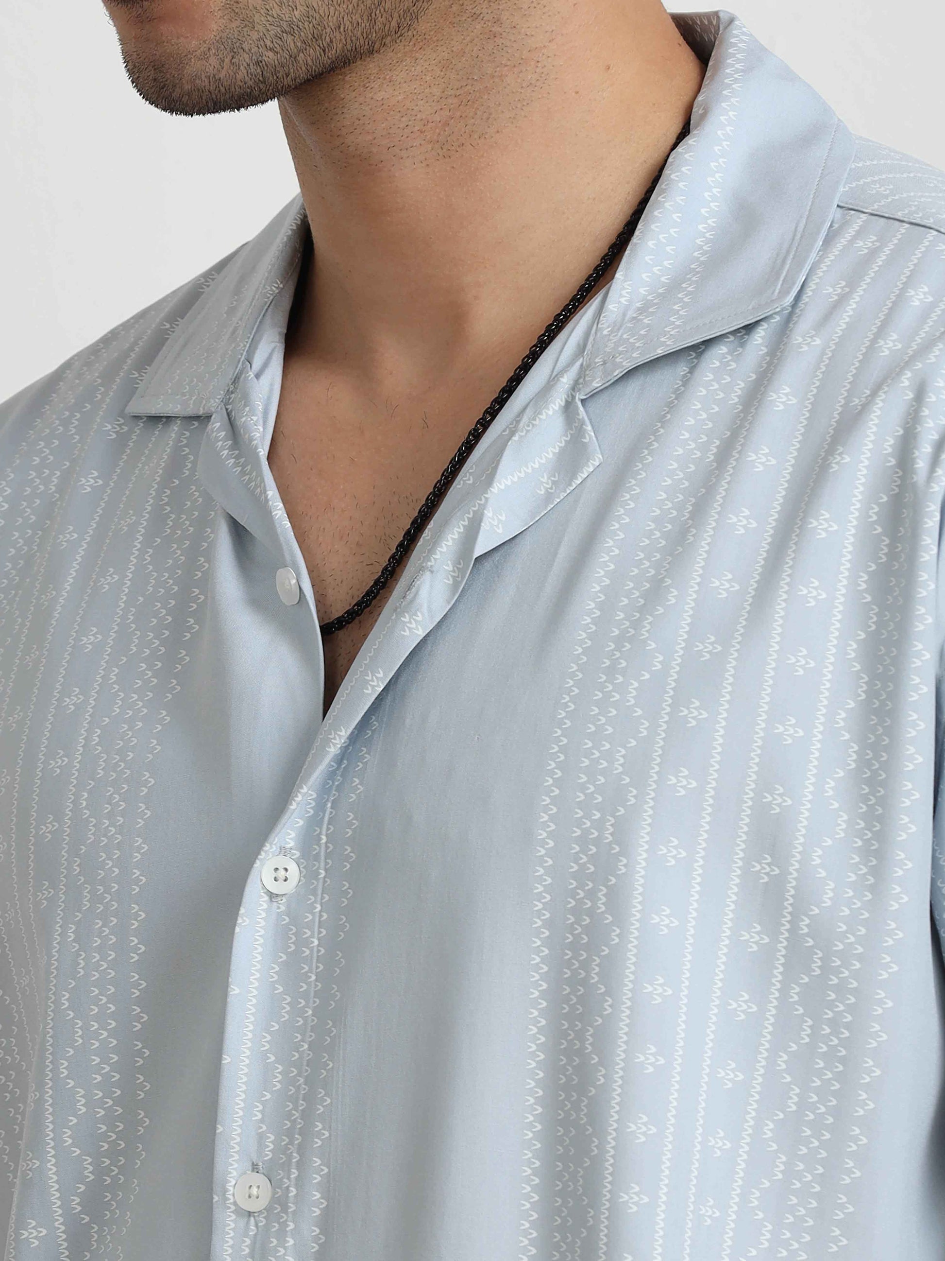 Skyblue Dotted Oversized  abstract print shirt mens 