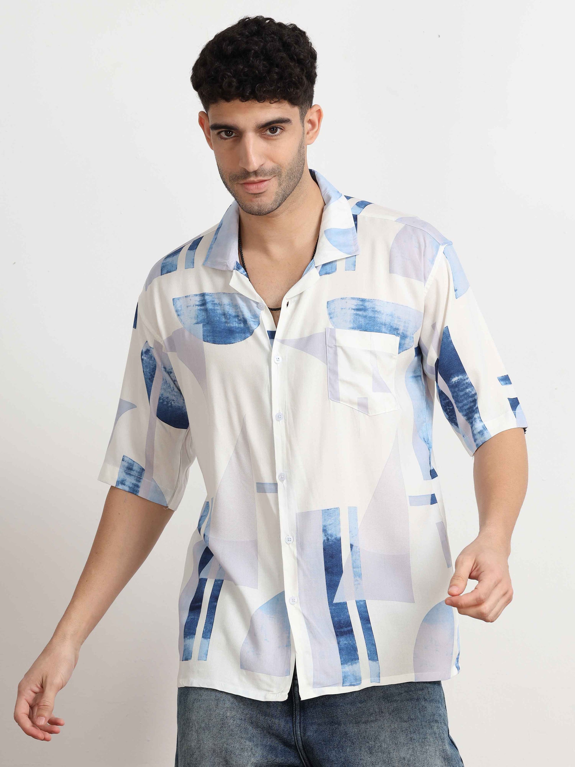 White and blue Abstract Shirt for men