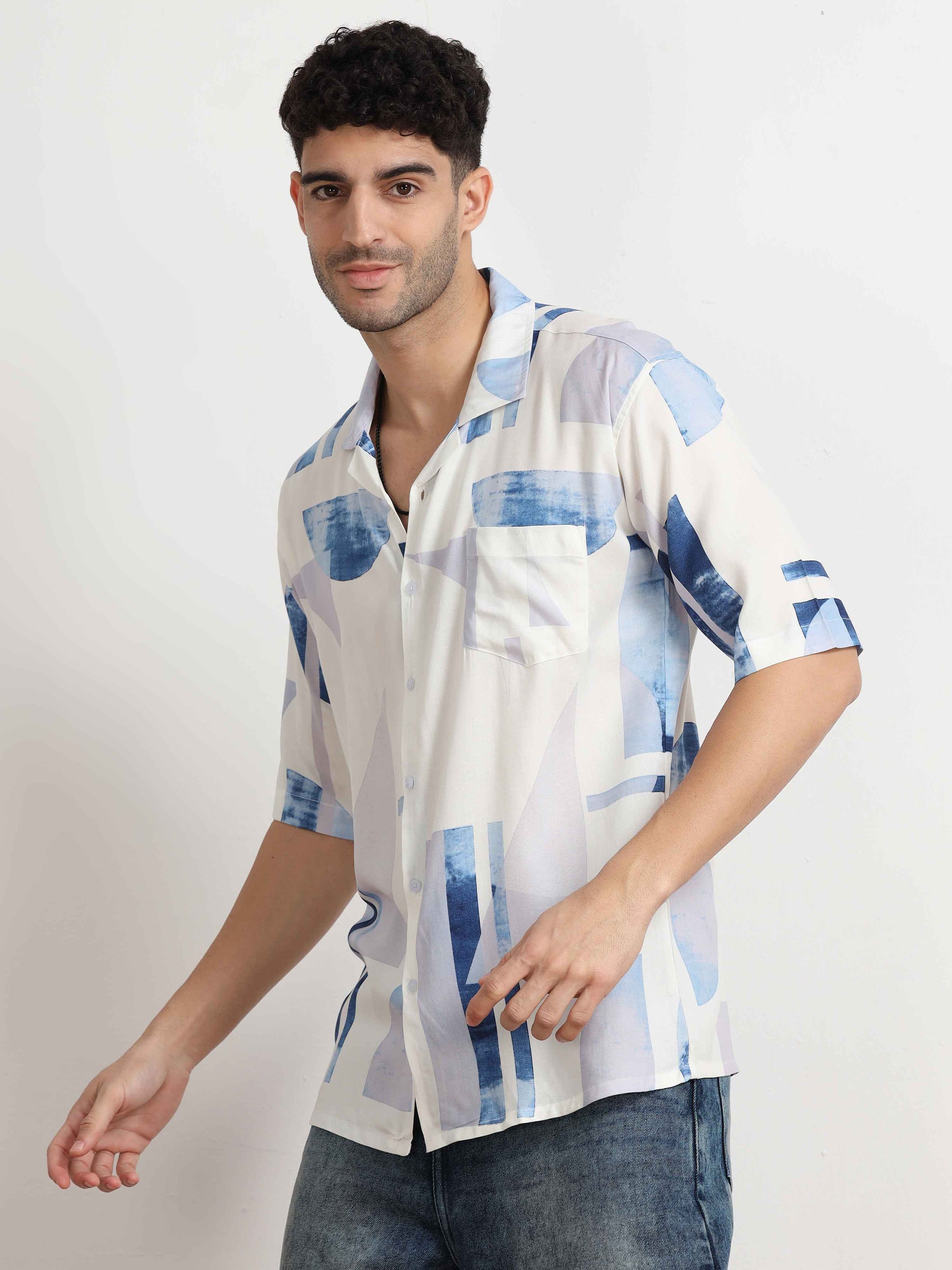 White and blue Abstract Shirt for men