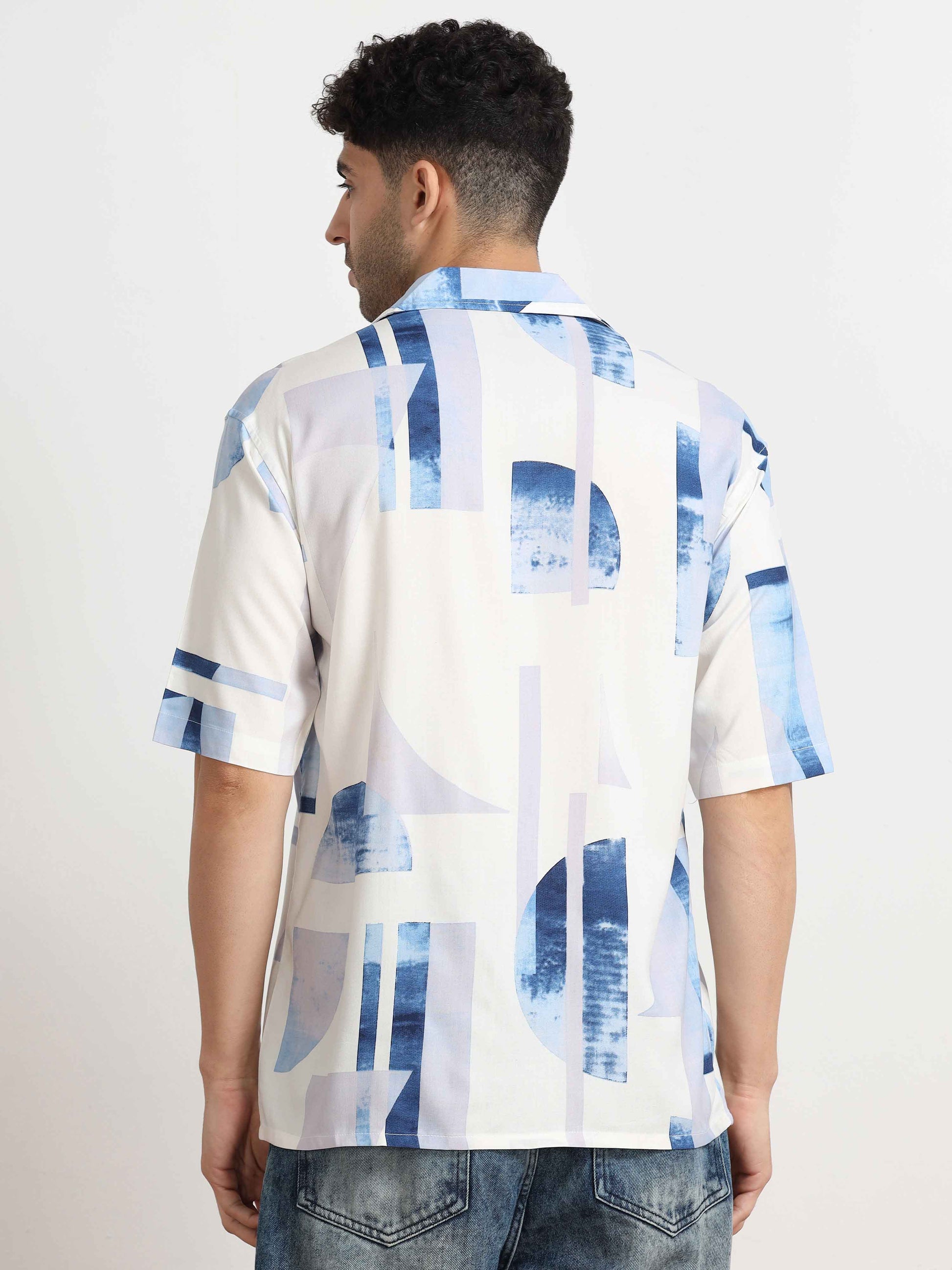 White and blue Abstract Shirt for men