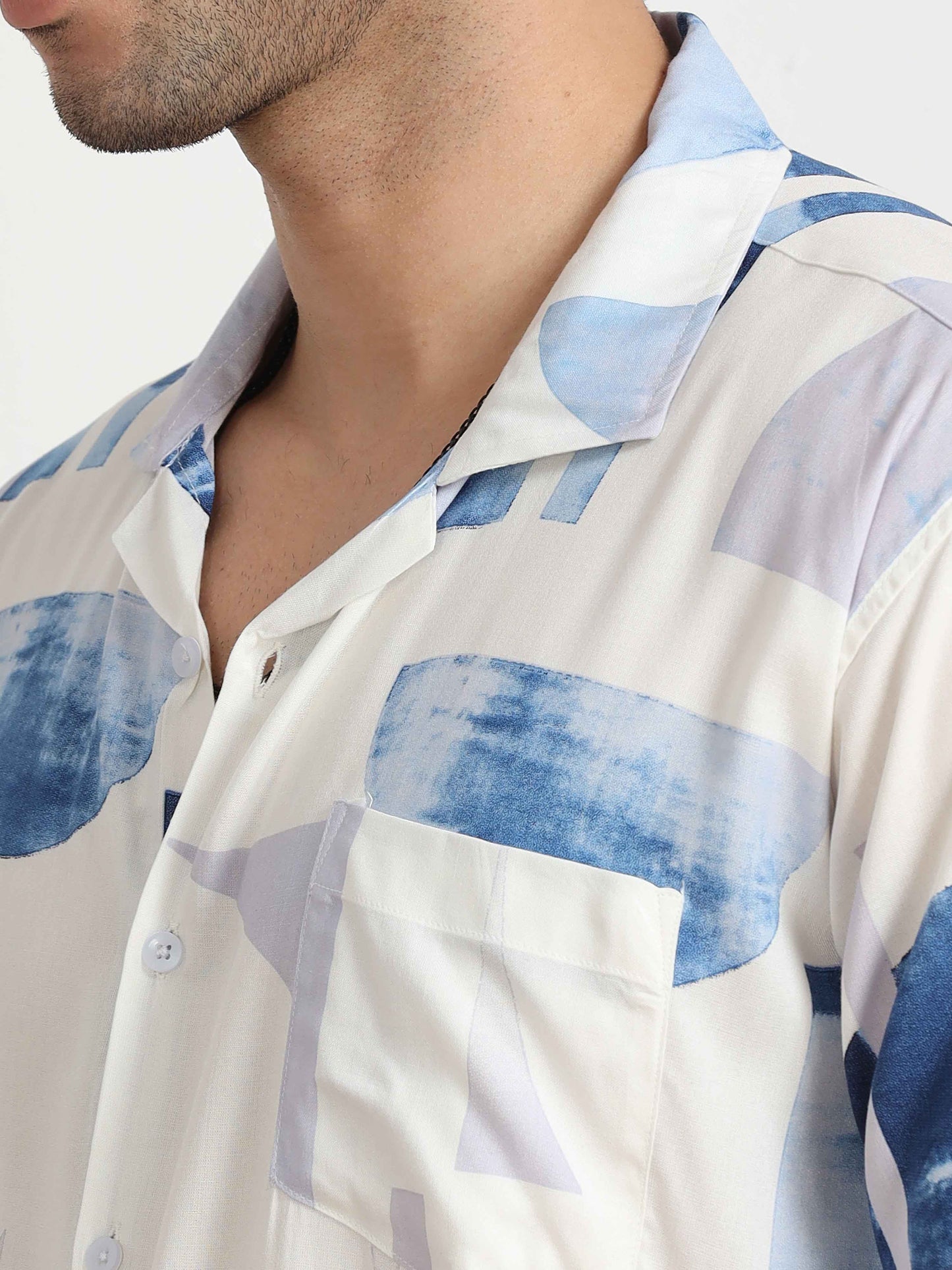 White and blue Abstract Shirt for men