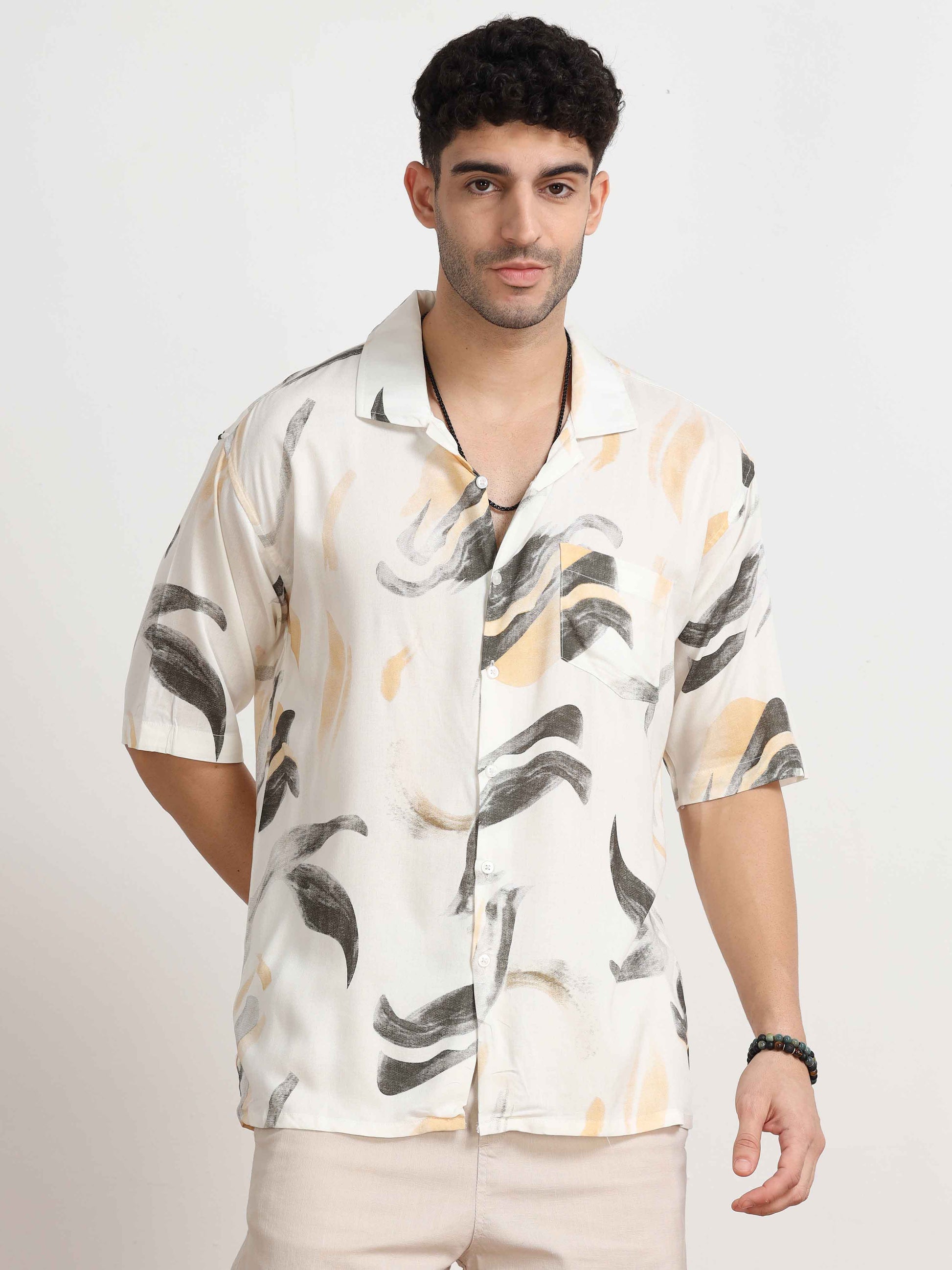 Yellowish Abstract Printed oversized shirt men