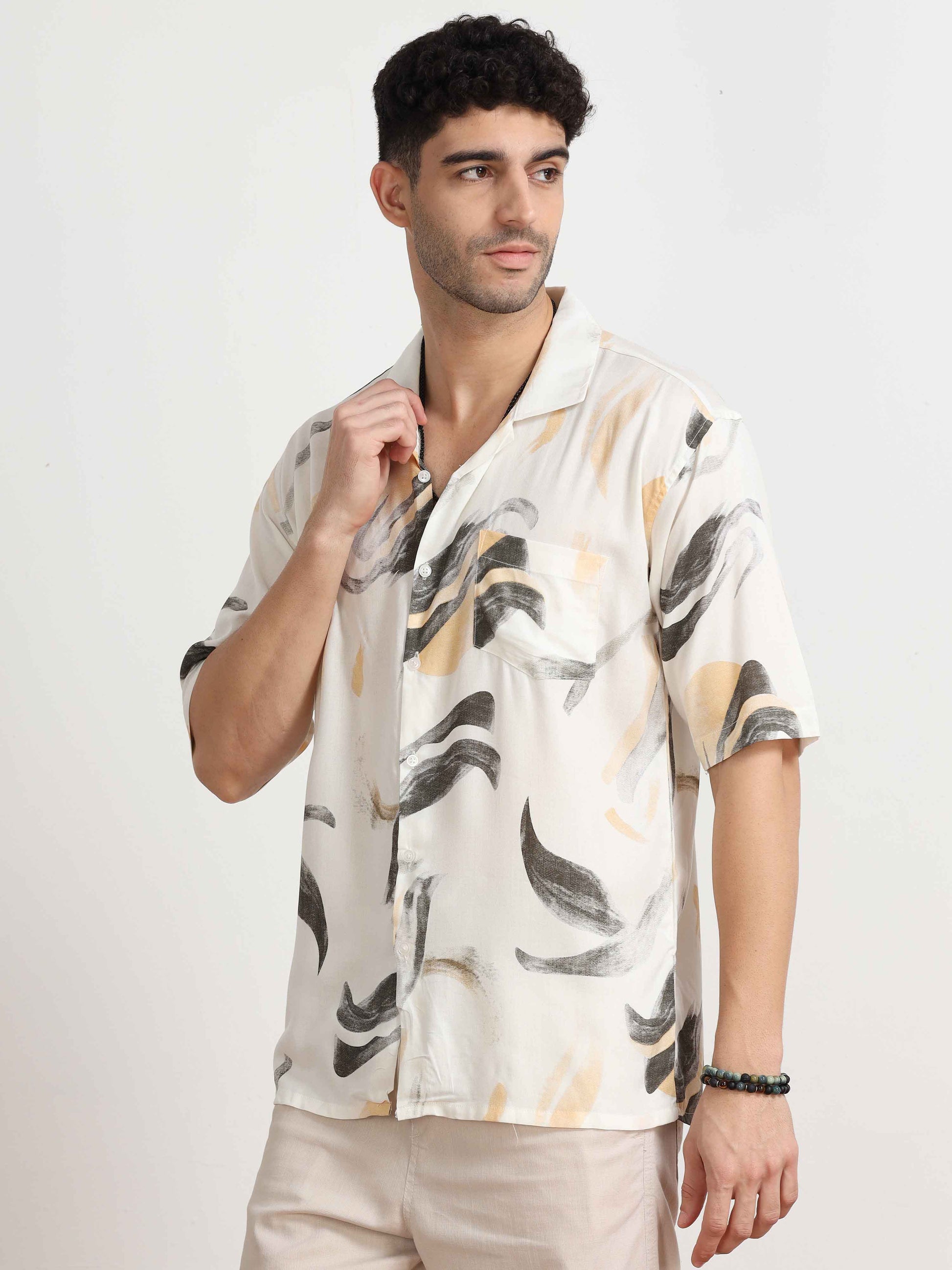 Yellowish Abstract Printed oversized shirt men