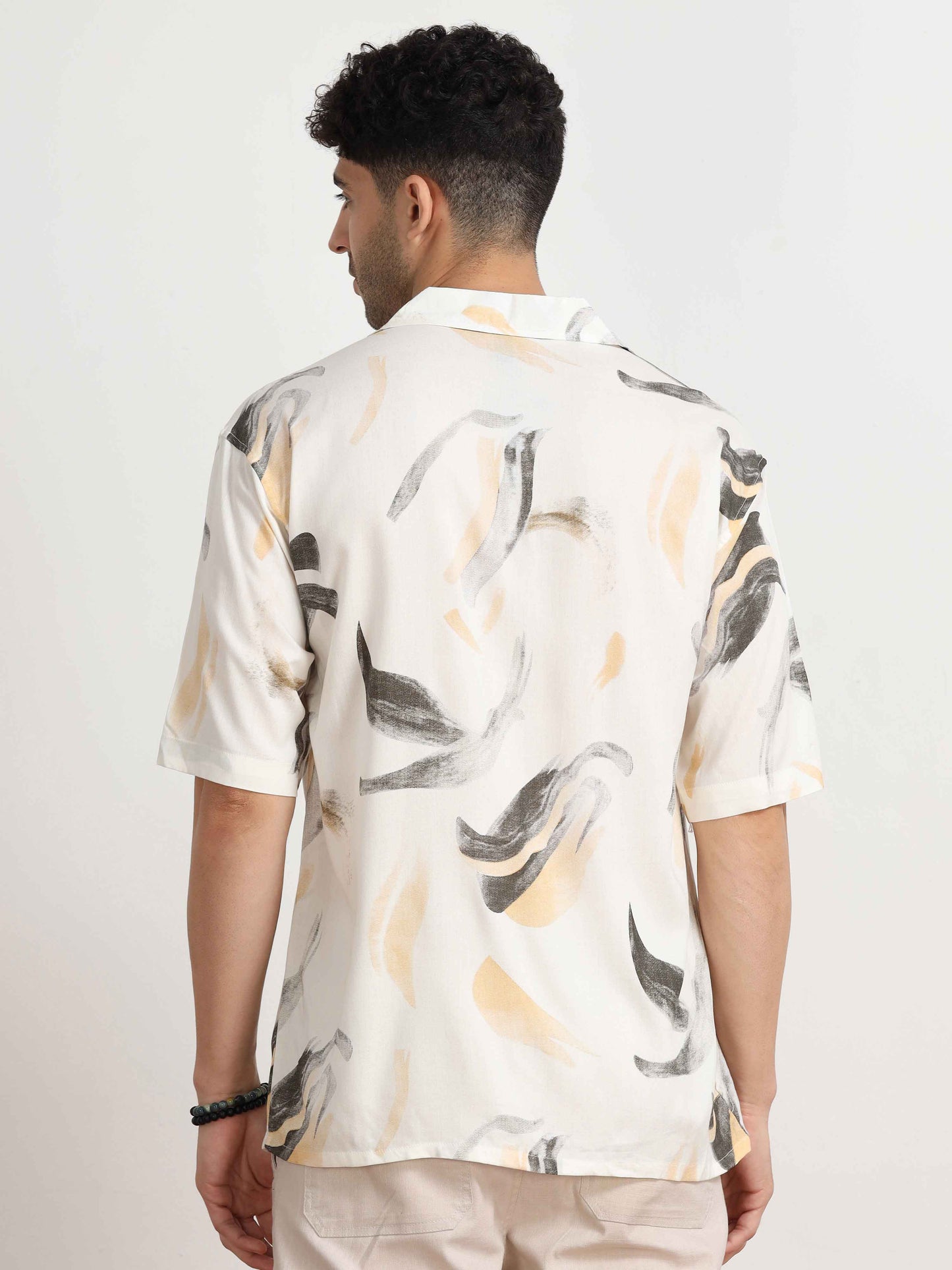 Yellowish Abstract Printed oversized shirt men